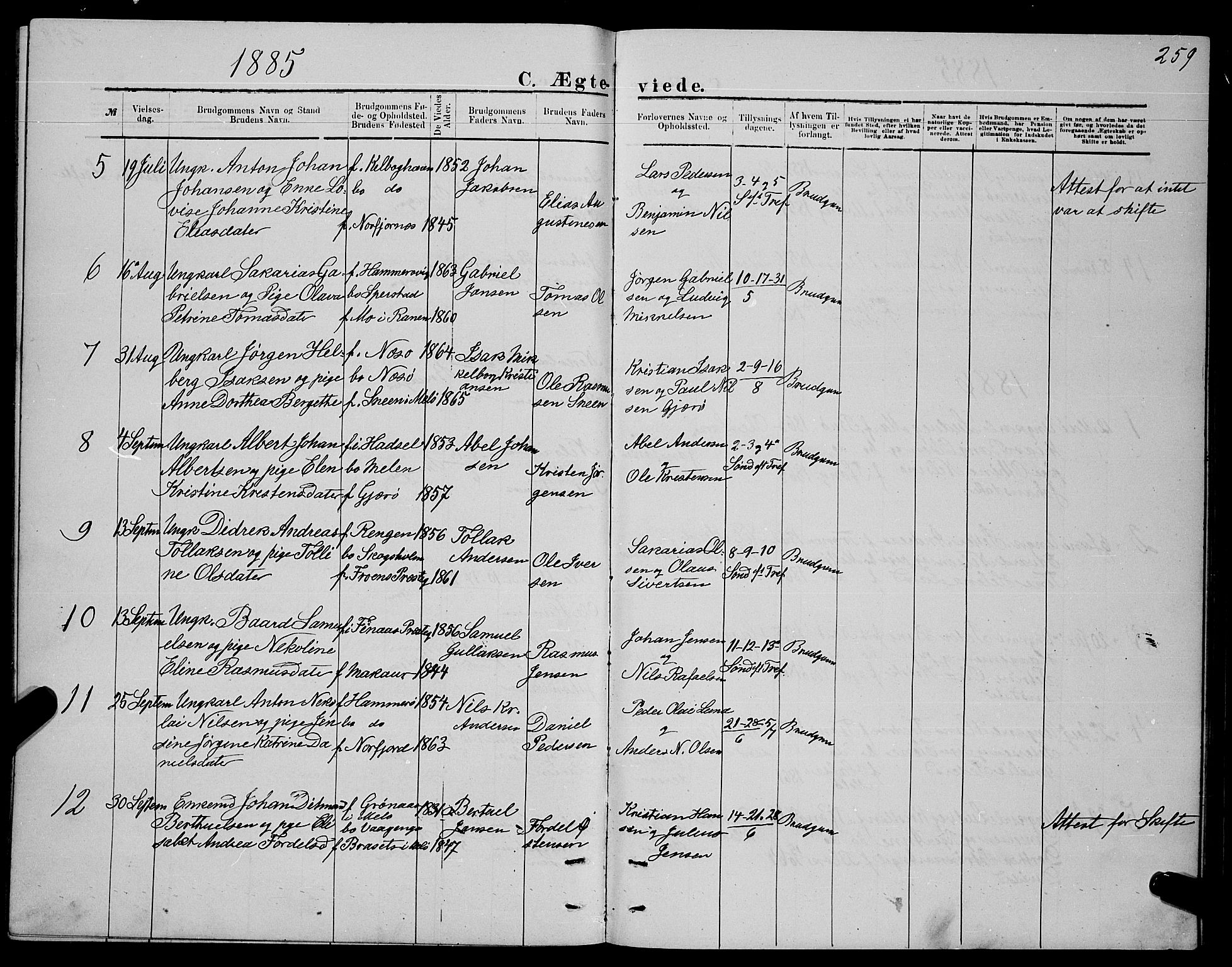 Ministerialprotokoller, klokkerbøker og fødselsregistre - Nordland, AV/SAT-A-1459/841/L0620: Parish register (copy) no. 841C04, 1877-1896, p. 259