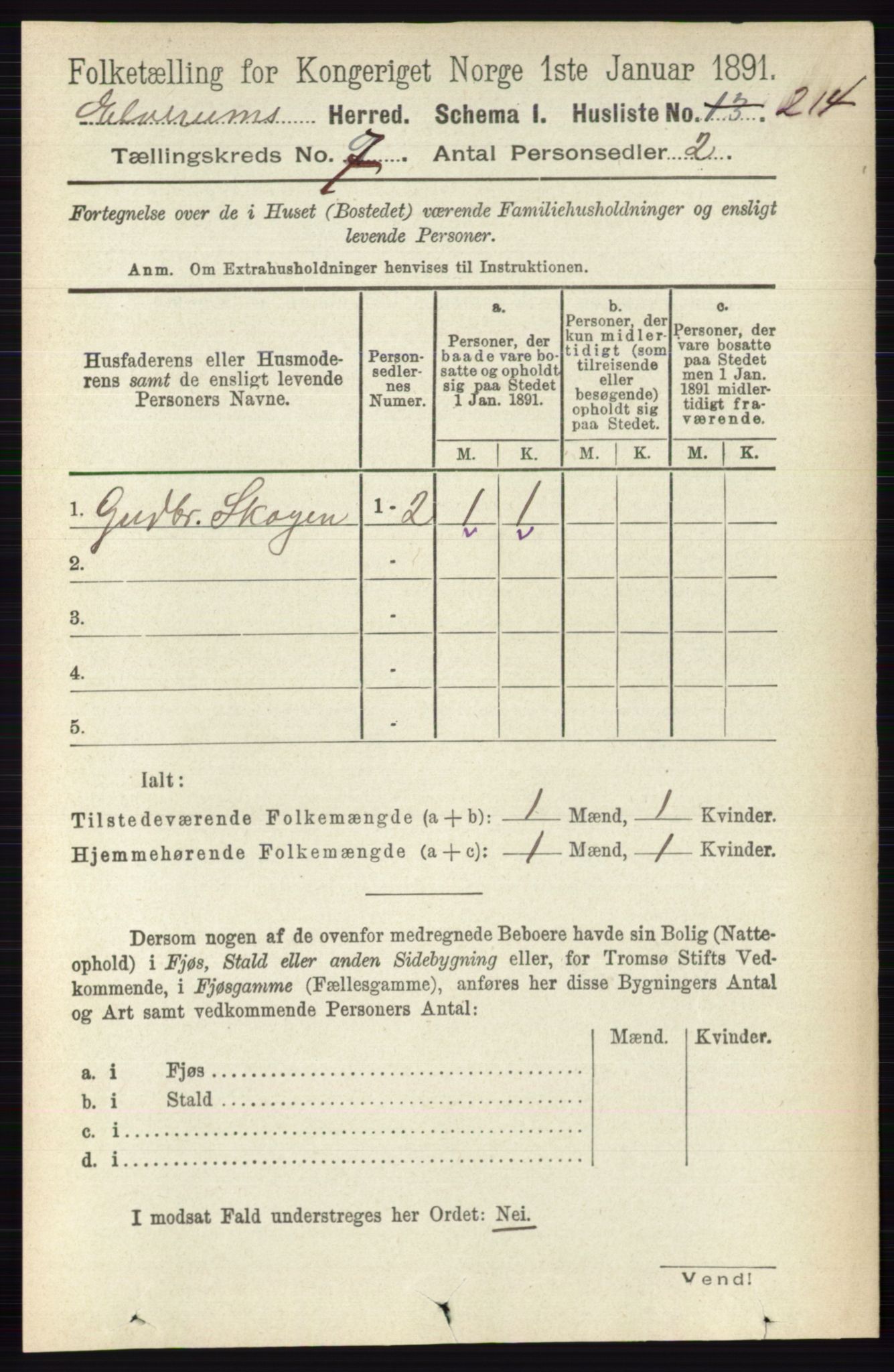 RA, 1891 census for 0427 Elverum, 1891, p. 5664