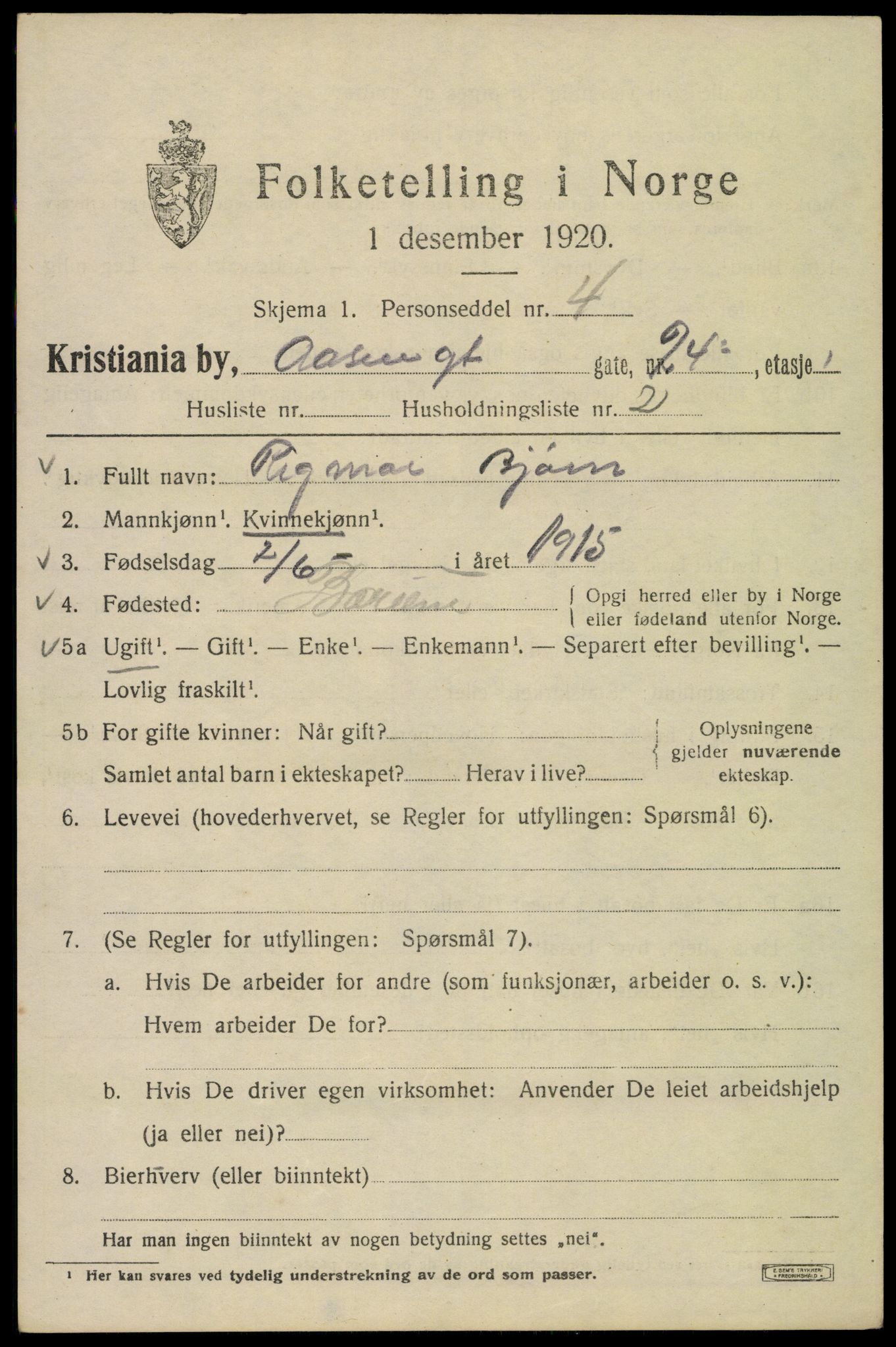 SAO, 1920 census for Kristiania, 1920, p. 136951