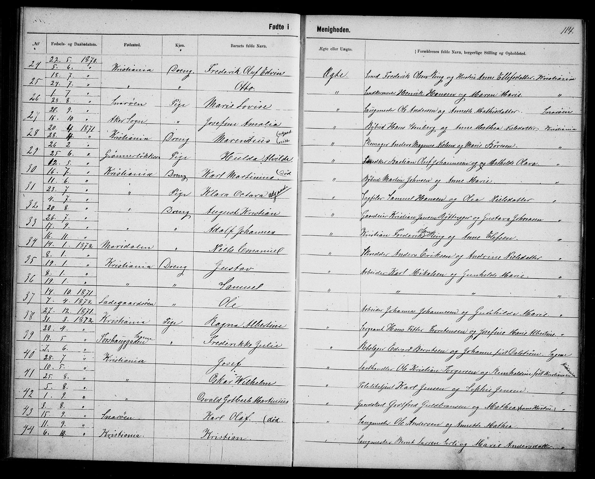 Første Metodistkirke Oslo -  menighetsprotokoller, SAO/PAO-0067/F/L0003: Dissenter register no. 3, 1872-1877, p. 114