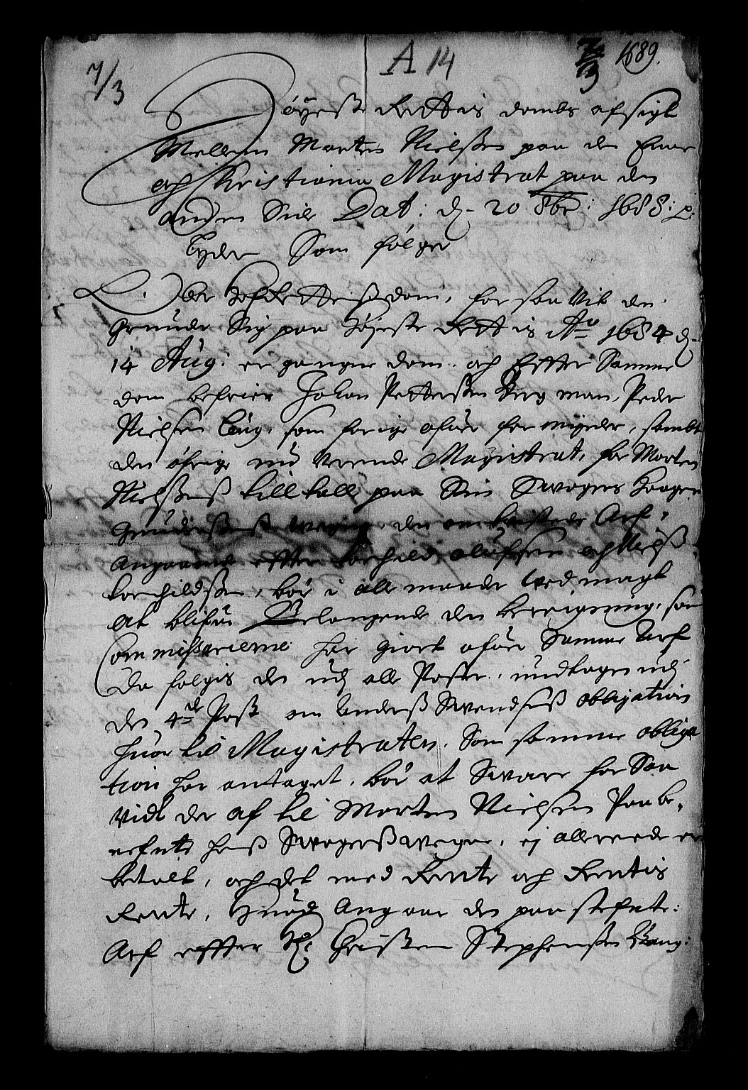 Stattholderembetet 1572-1771, RA/EA-2870/Af/L0003: Avskrifter av vedlegg til originale supplikker, nummerert i samsvar med supplikkbøkene, 1689-1691, p. 24