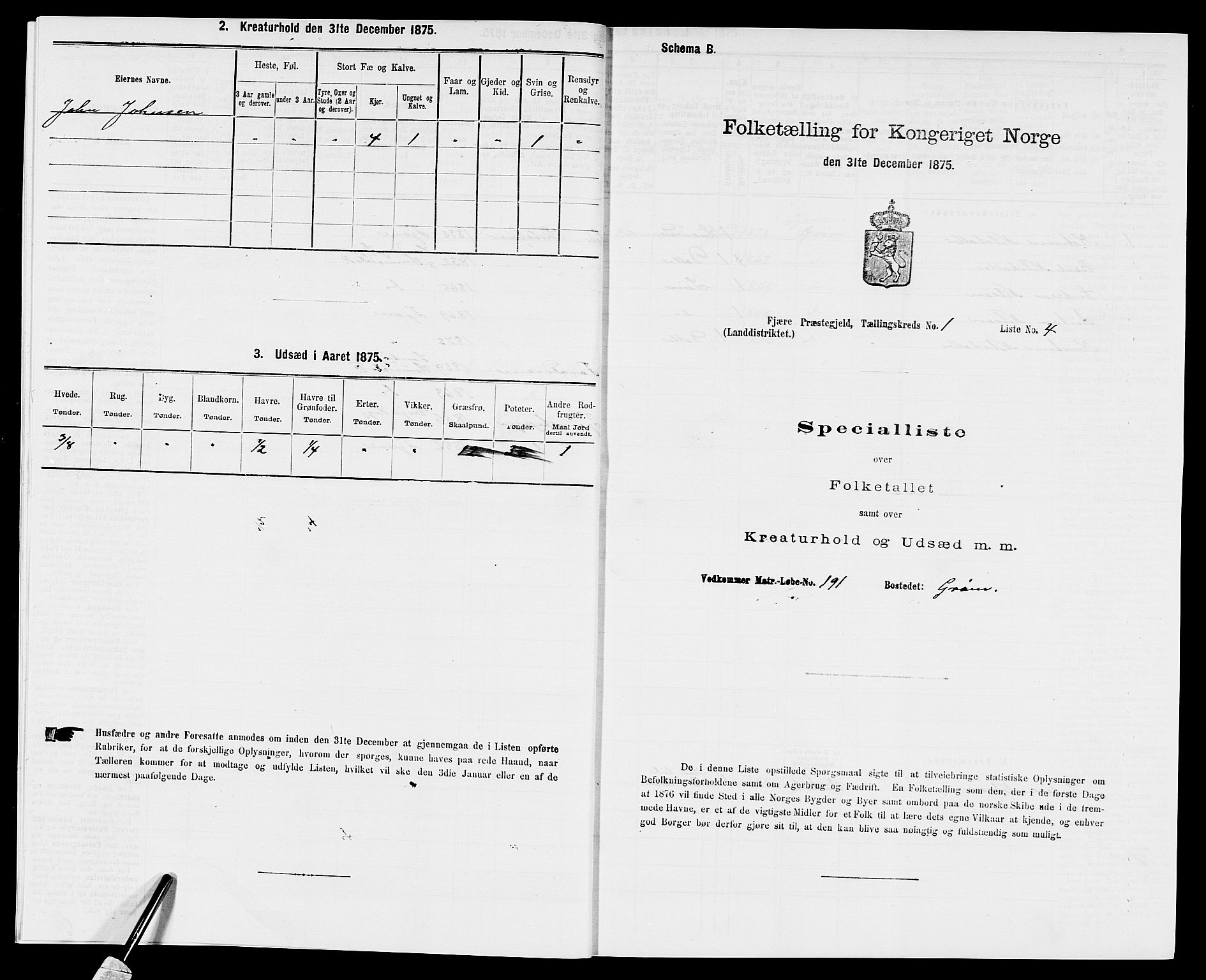 SAK, 1875 census for 0923L Fjære/Fjære, 1875, p. 75