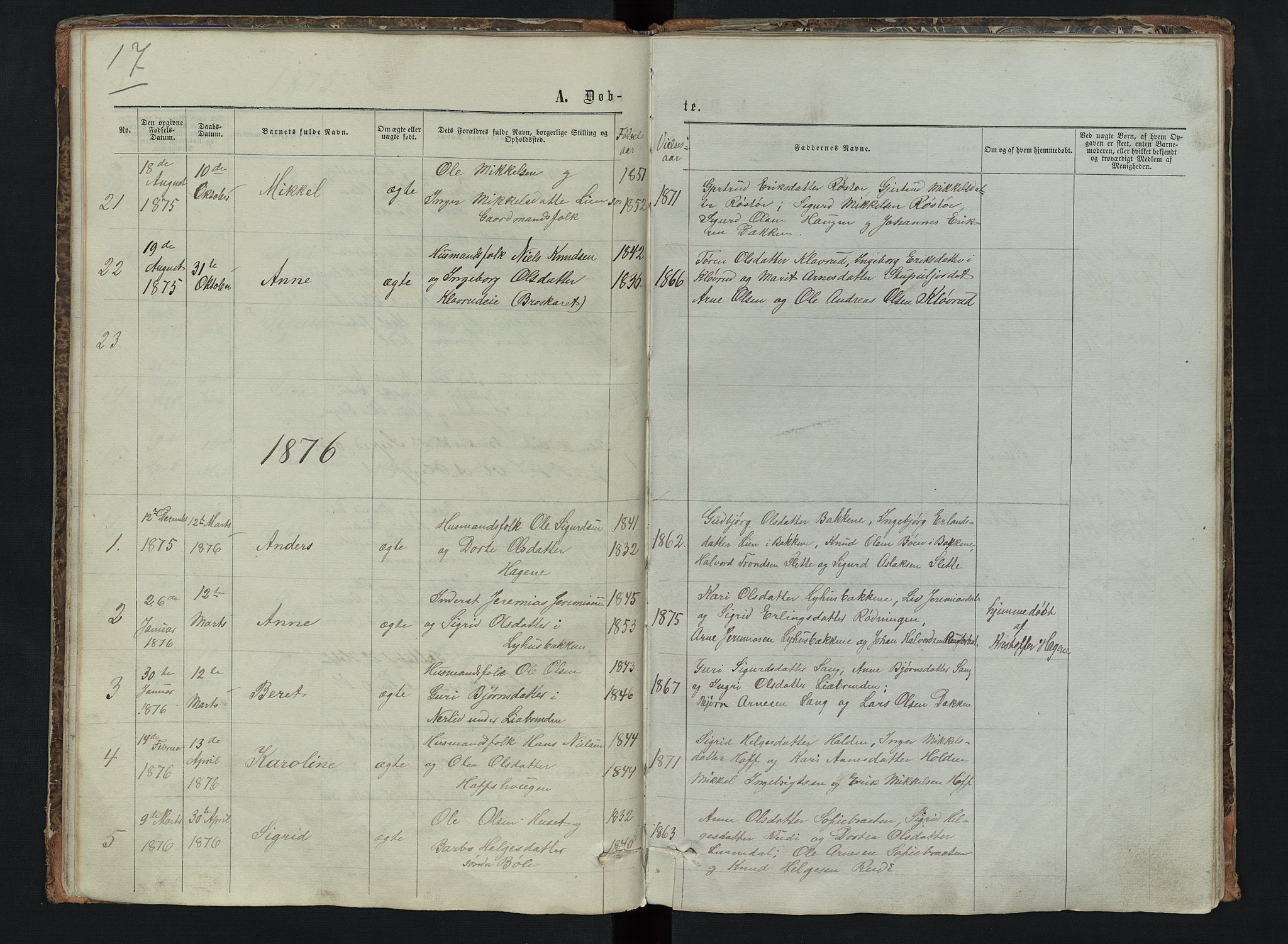 Sør-Aurdal prestekontor, SAH/PREST-128/H/Ha/Hab/L0006: Parish register (copy) no. 6, 1866-1893, p. 17