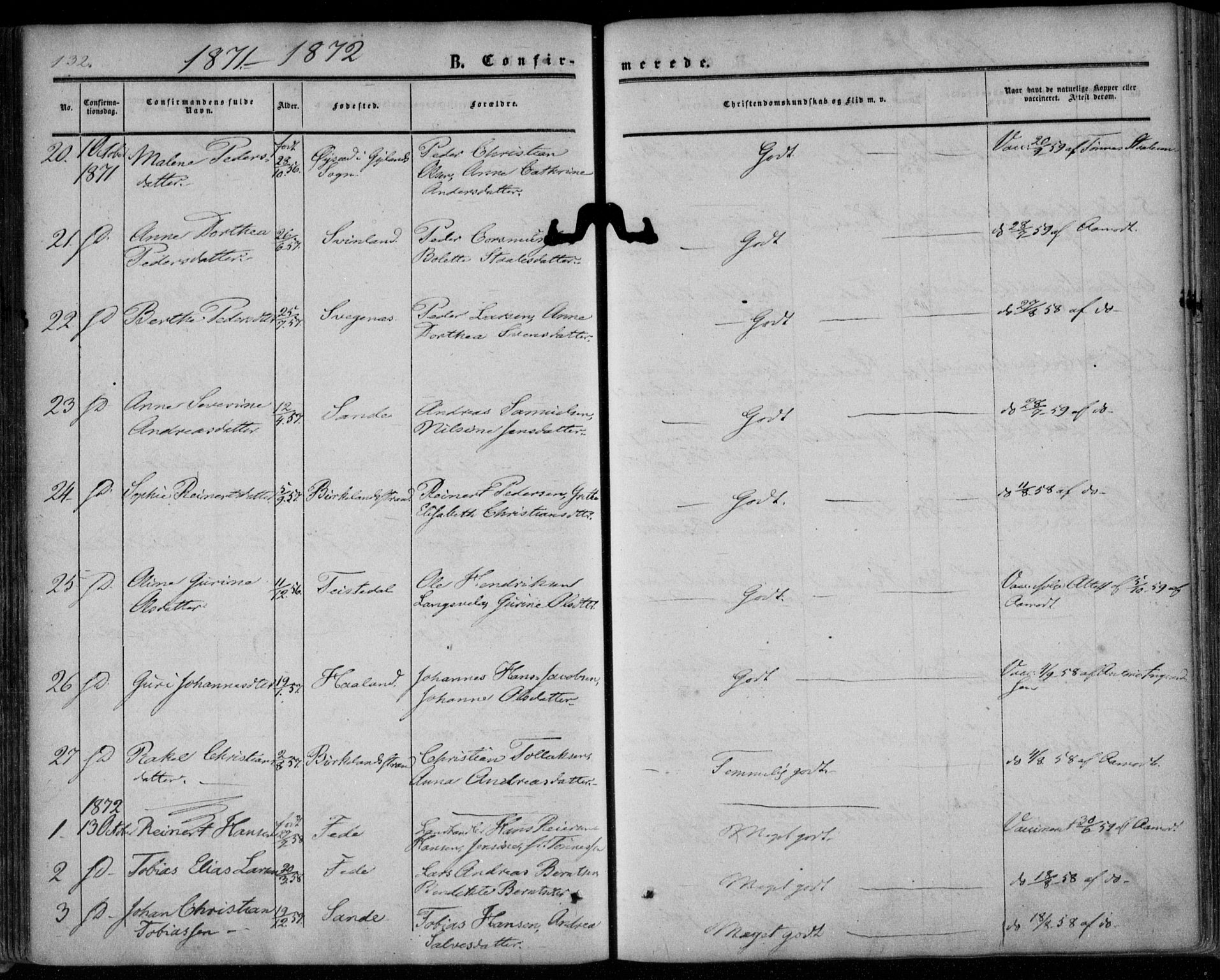 Kvinesdal sokneprestkontor, AV/SAK-1111-0026/F/Fa/Faa/L0002: Parish register (official) no. A 2, 1850-1876, p. 132