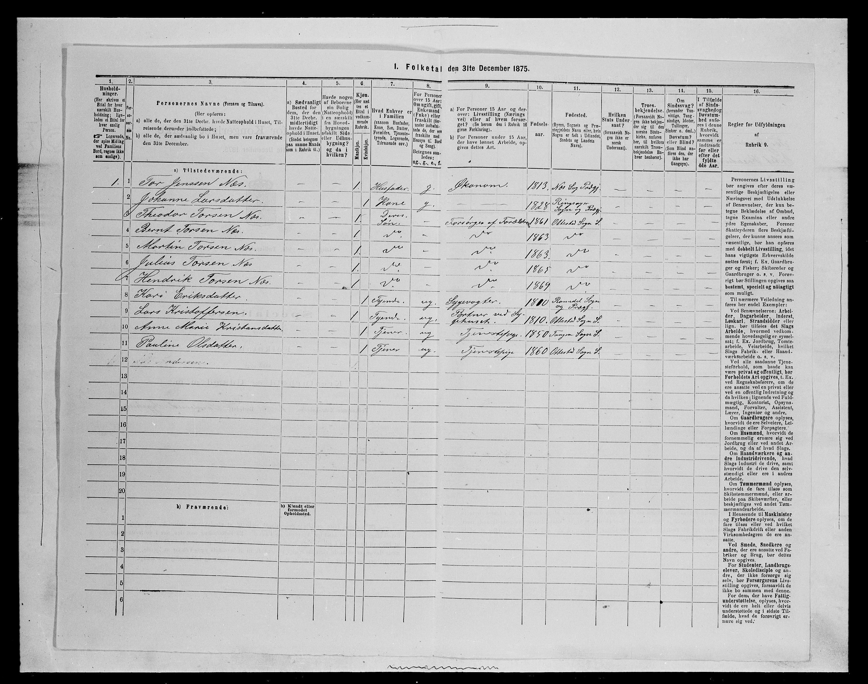 SAH, 1875 census for 0417P Stange, 1875, p. 173