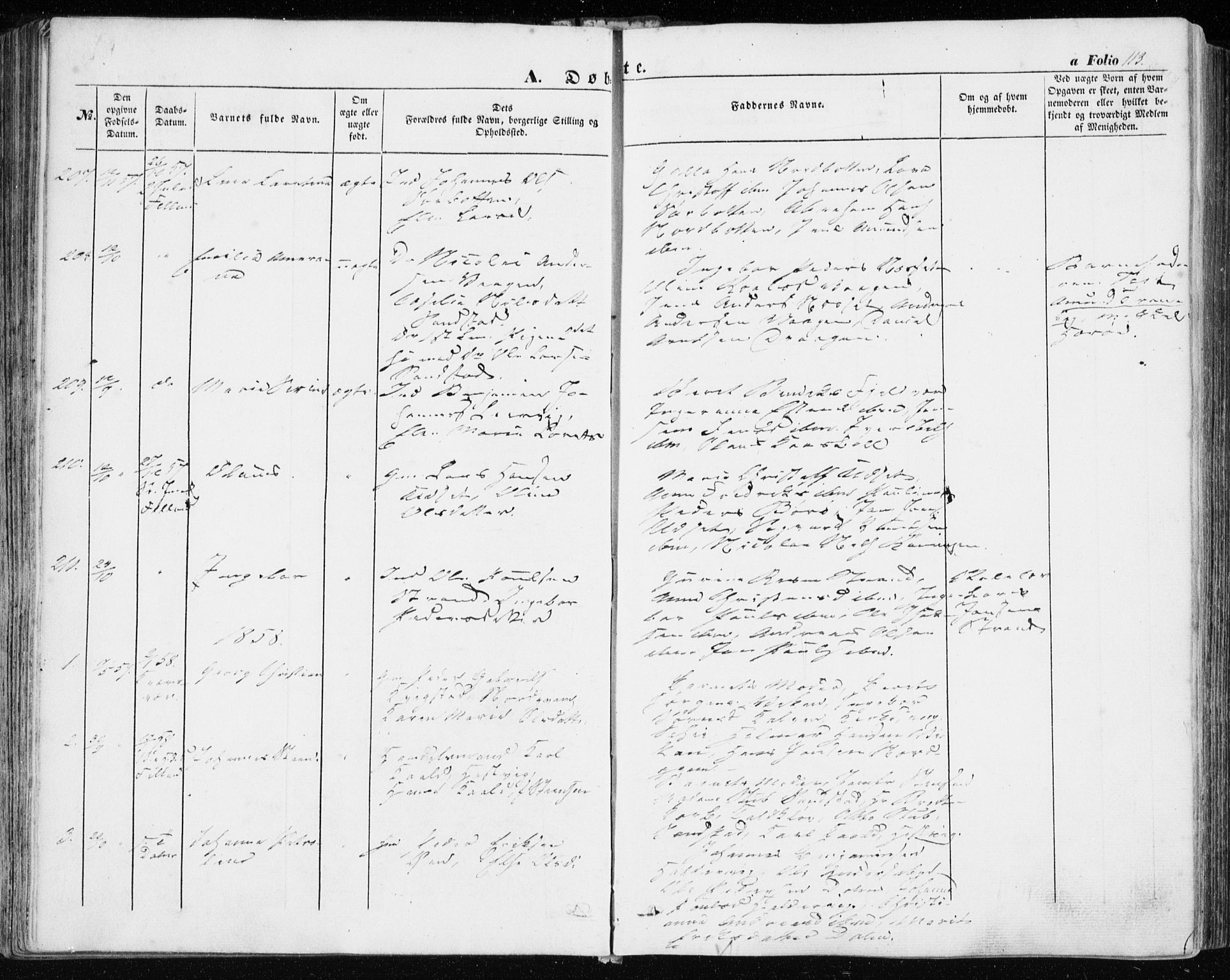 Ministerialprotokoller, klokkerbøker og fødselsregistre - Sør-Trøndelag, SAT/A-1456/634/L0530: Parish register (official) no. 634A06, 1852-1860, p. 113