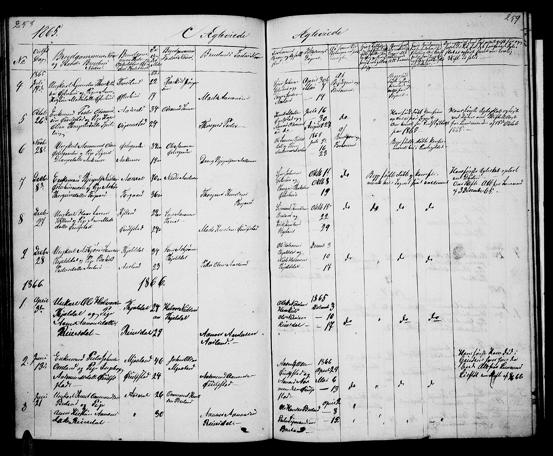 Åseral sokneprestkontor, AV/SAK-1111-0051/F/Fb/L0001: Parish register (copy) no. B 1, 1856-1877, p. 258-259