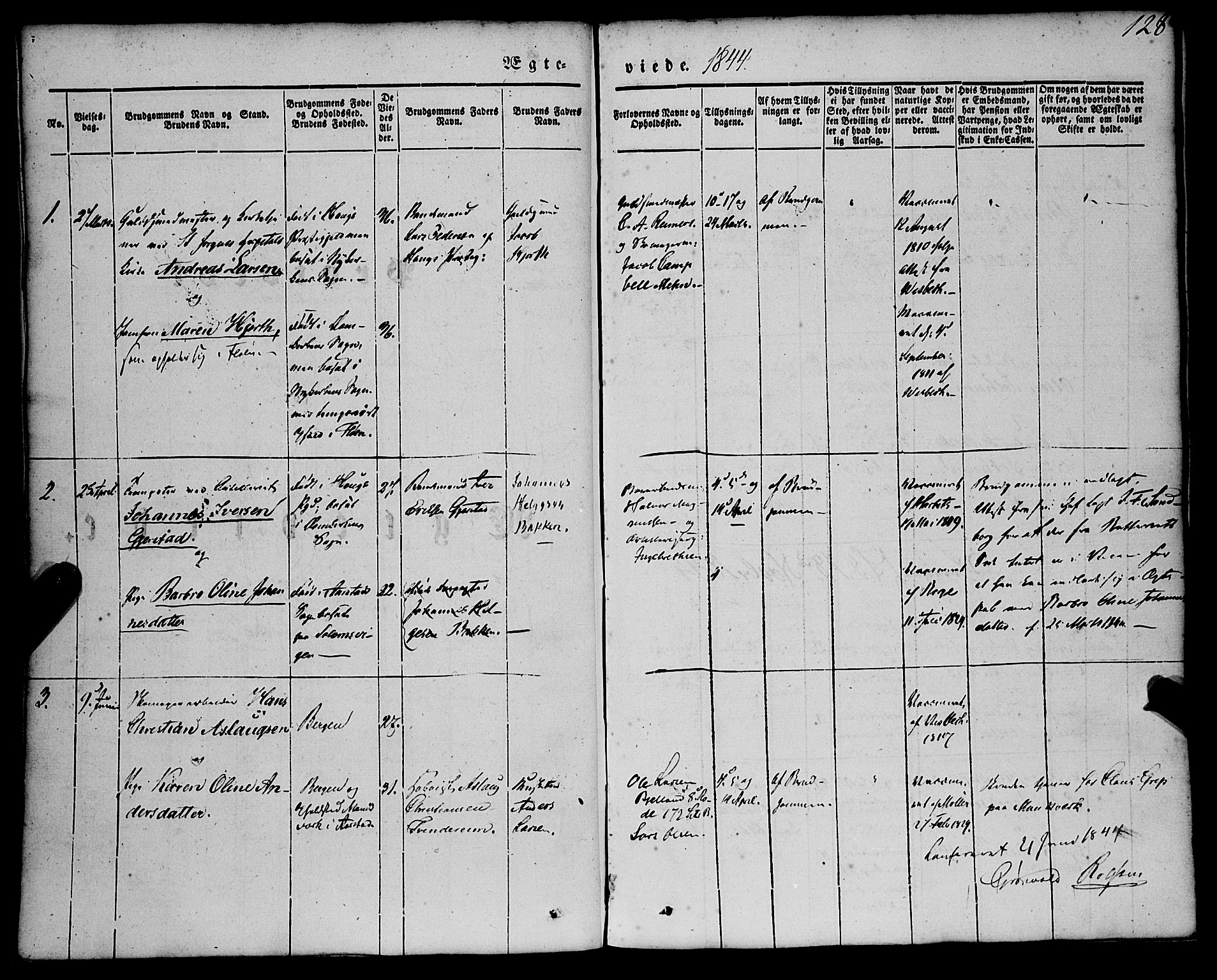 St. Jørgens hospital og Årstad sokneprestembete, AV/SAB-A-99934: Parish register (official) no. A 4, 1844-1863, p. 128