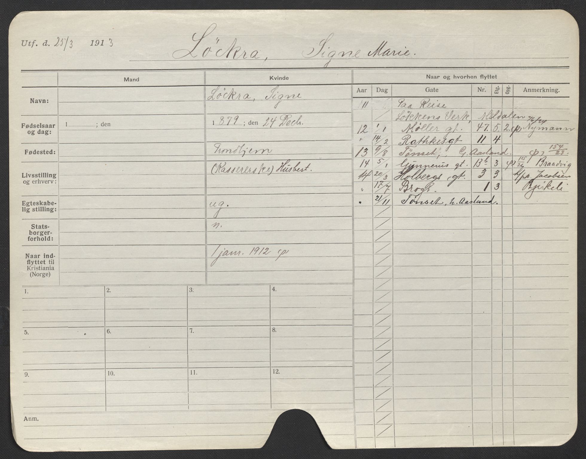 Oslo folkeregister, Registerkort, AV/SAO-A-11715/F/Fa/Fac/L0020: Kvinner, 1906-1914, p. 429a