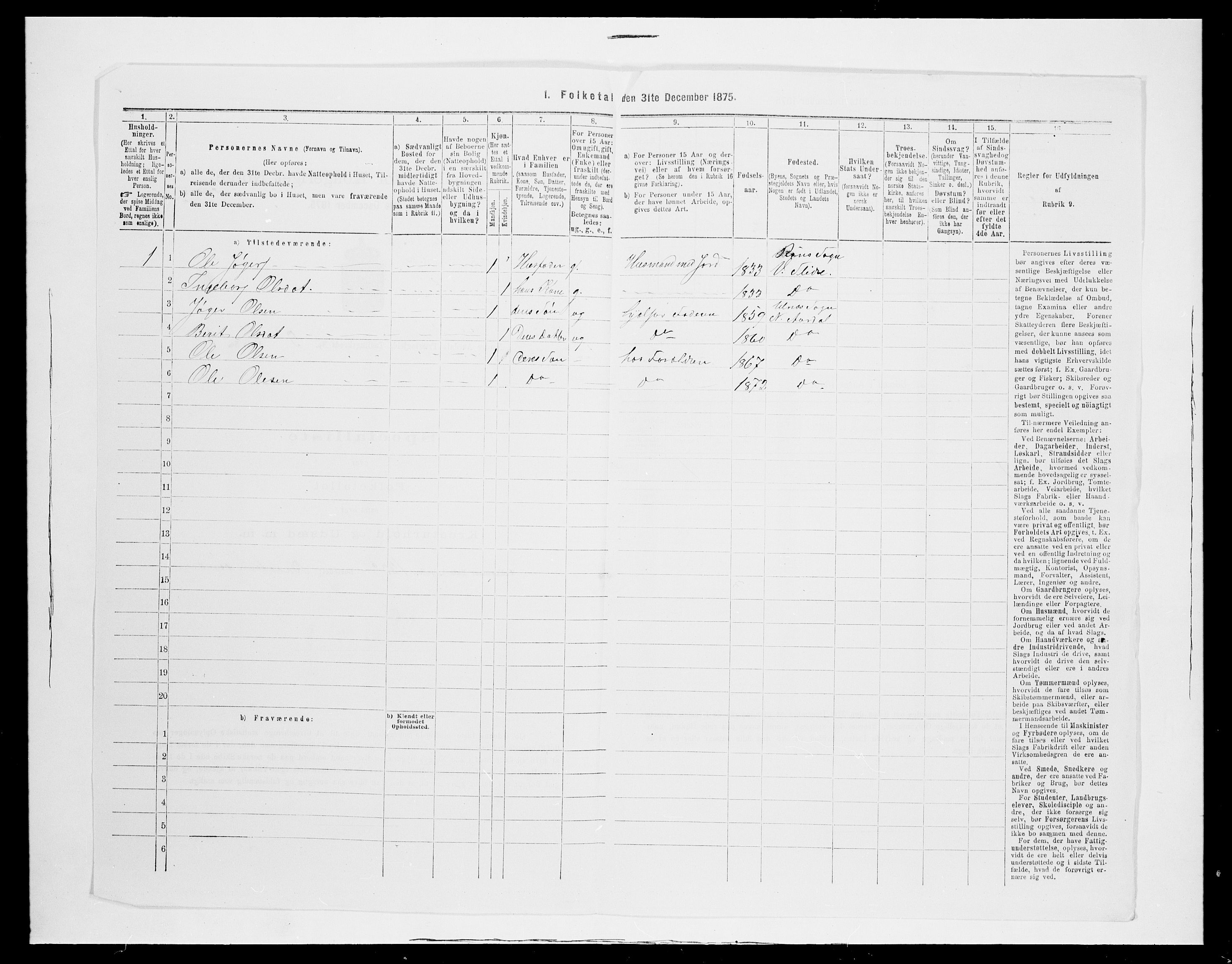 SAH, 1875 census for 0542P Nord-Aurdal, 1875, p. 736