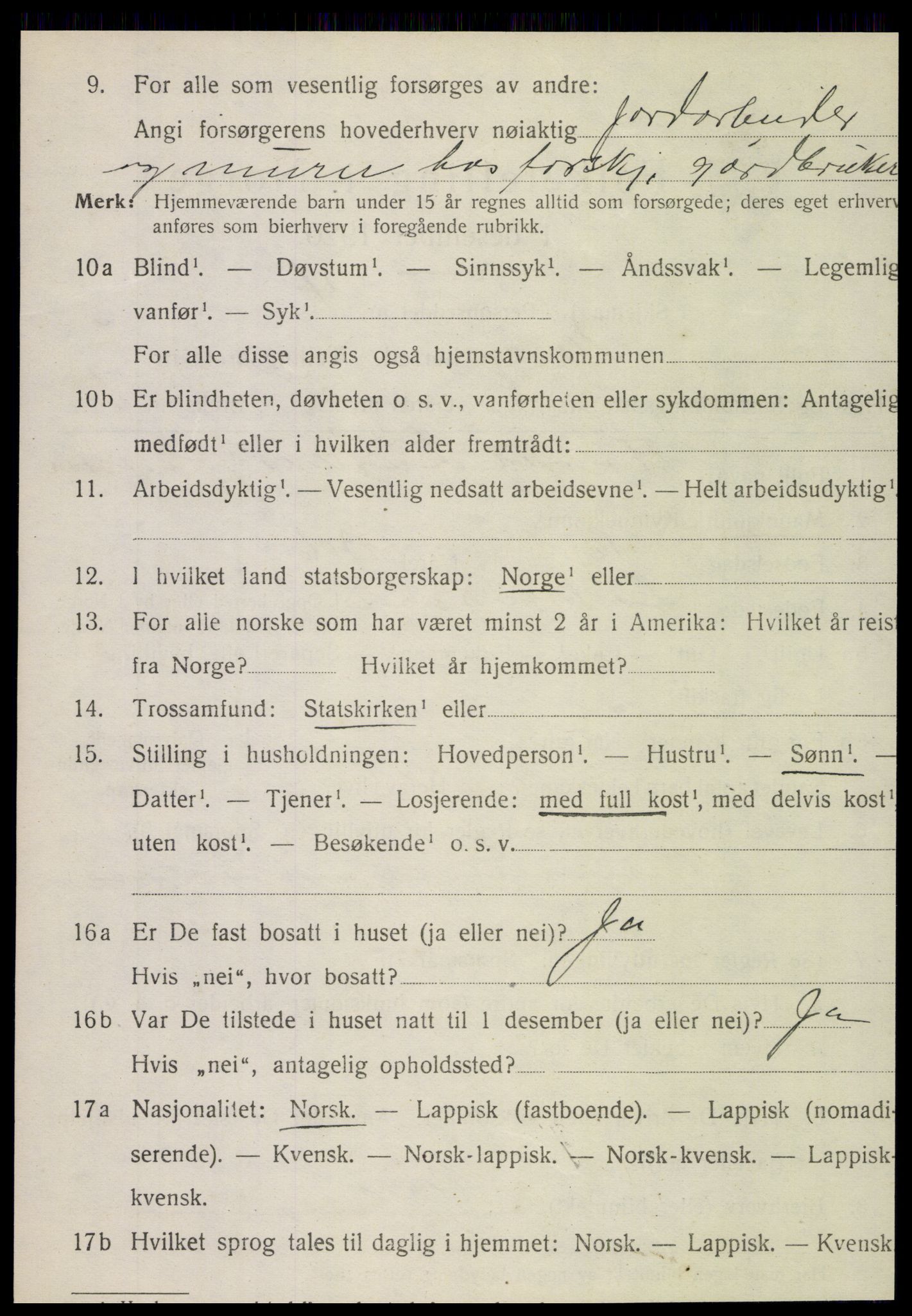 SAT, 1920 census for Nesna, 1920, p. 5740