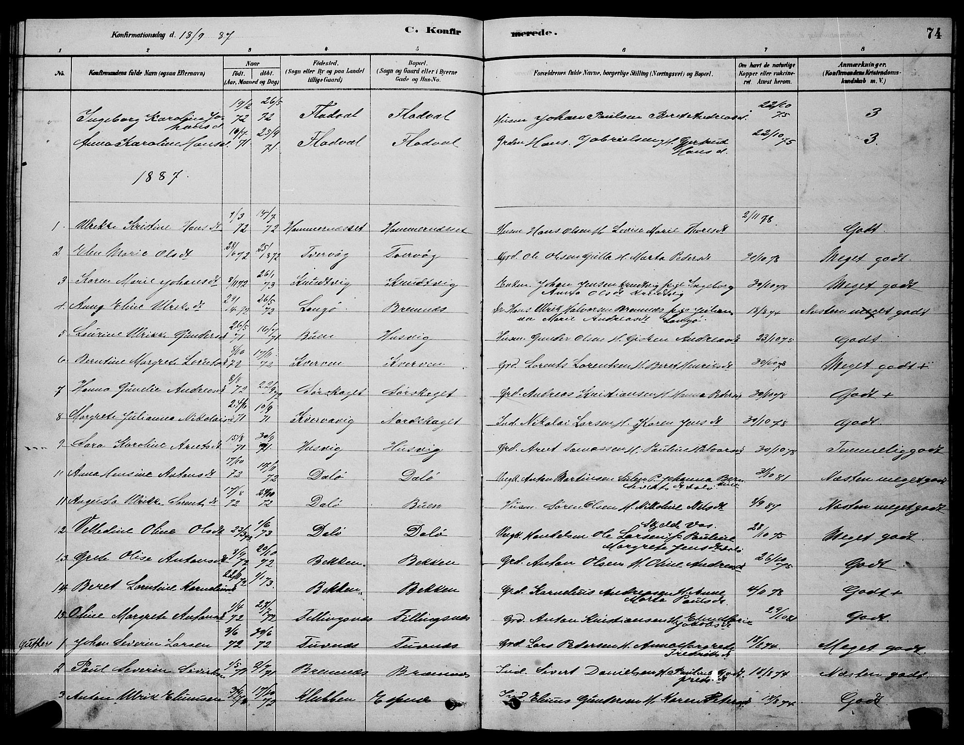 Ministerialprotokoller, klokkerbøker og fødselsregistre - Sør-Trøndelag, SAT/A-1456/641/L0597: Parish register (copy) no. 641C01, 1878-1893, p. 74