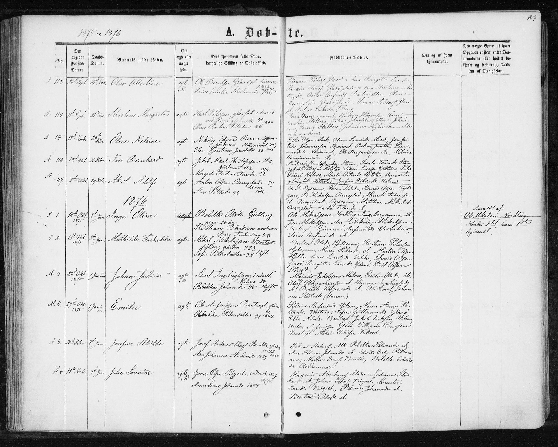 Ministerialprotokoller, klokkerbøker og fødselsregistre - Nord-Trøndelag, SAT/A-1458/741/L0394: Parish register (official) no. 741A08, 1864-1877, p. 104