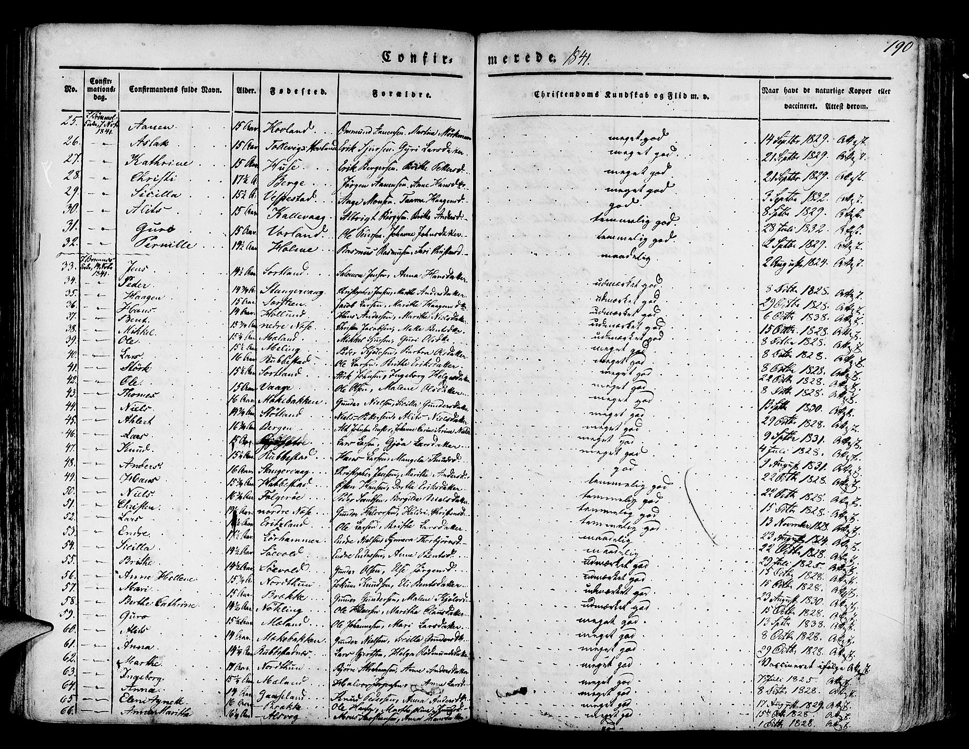 Finnås sokneprestembete, SAB/A-99925/H/Ha/Haa/Haaa/L0006: Parish register (official) no. A 6, 1836-1850, p. 190
