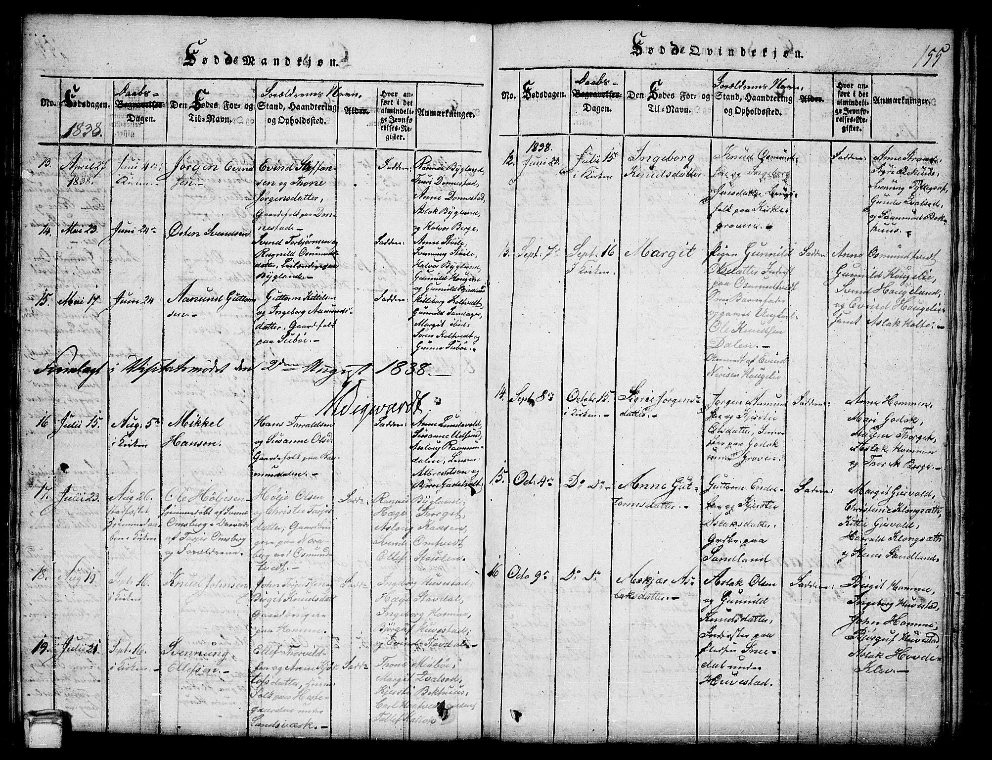 Kviteseid kirkebøker, SAKO/A-276/G/Gb/L0001: Parish register (copy) no. II 1, 1815-1842, p. 155