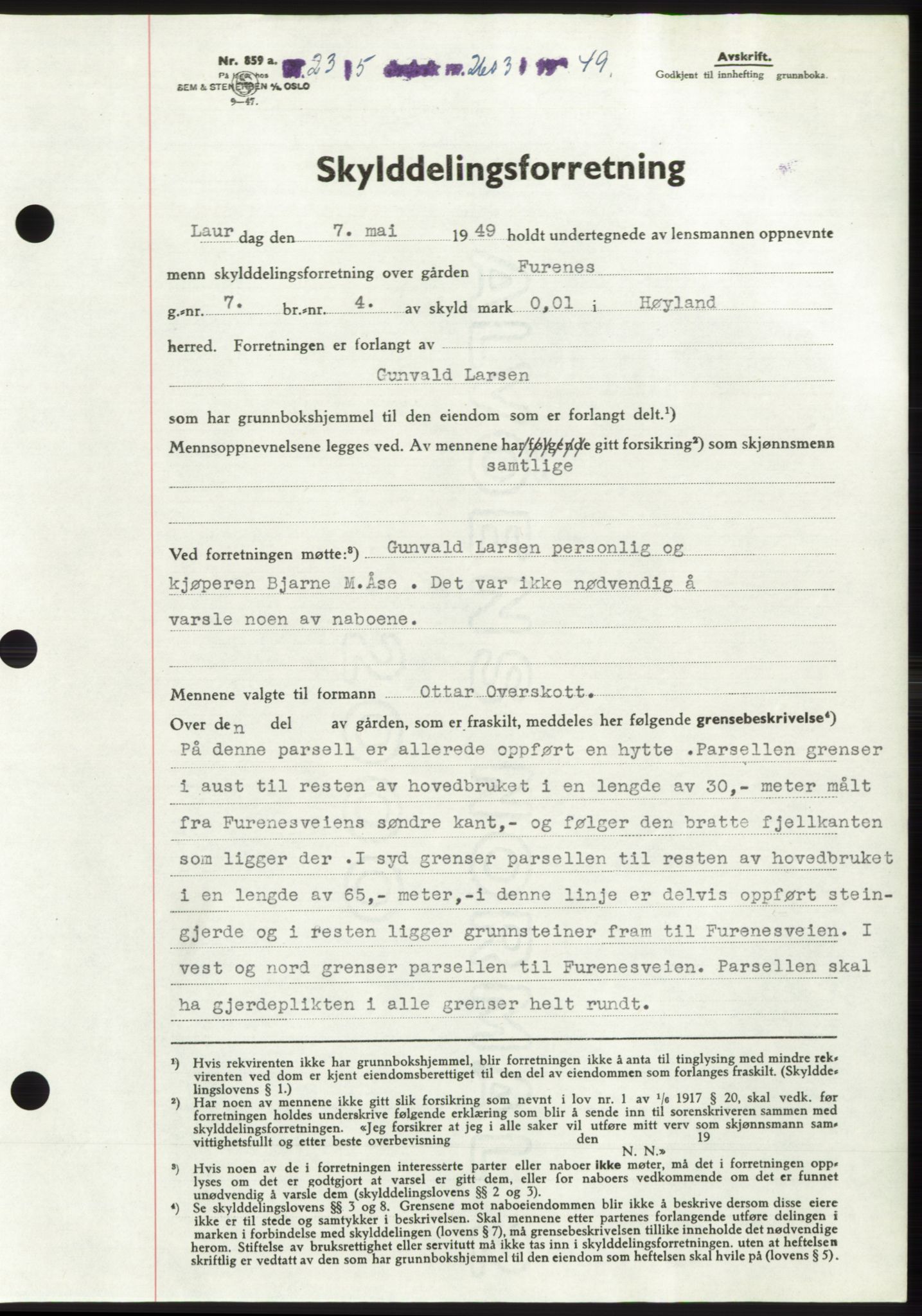 Jæren sorenskriveri, AV/SAST-A-100310/03/G/Gba/L0102: Mortgage book, 1949-1949, Diary no: : 2603/1949