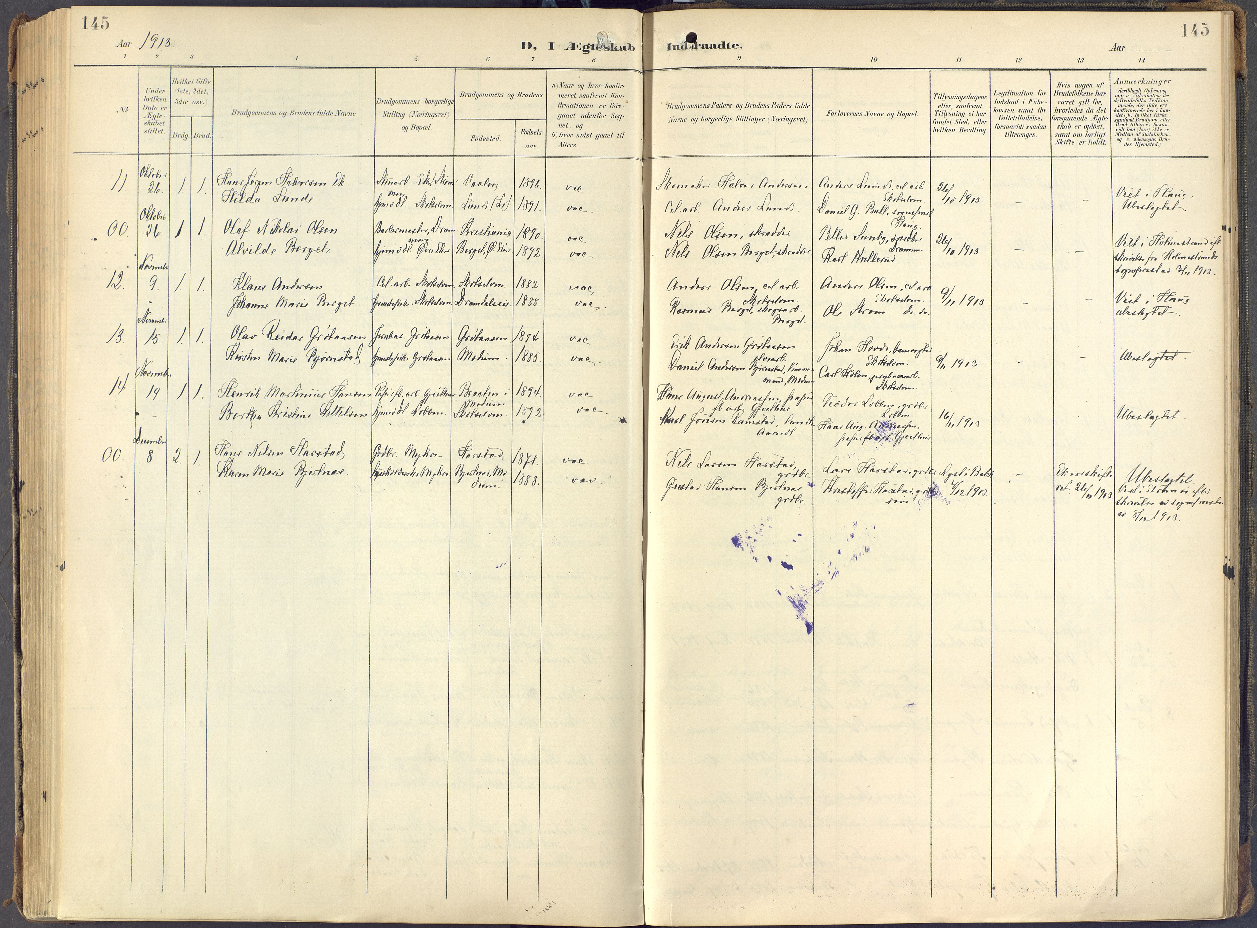 Eiker kirkebøker, SAKO/A-4/F/Fc/L0004: Parish register (official) no. III 4, 1900-1919, p. 145