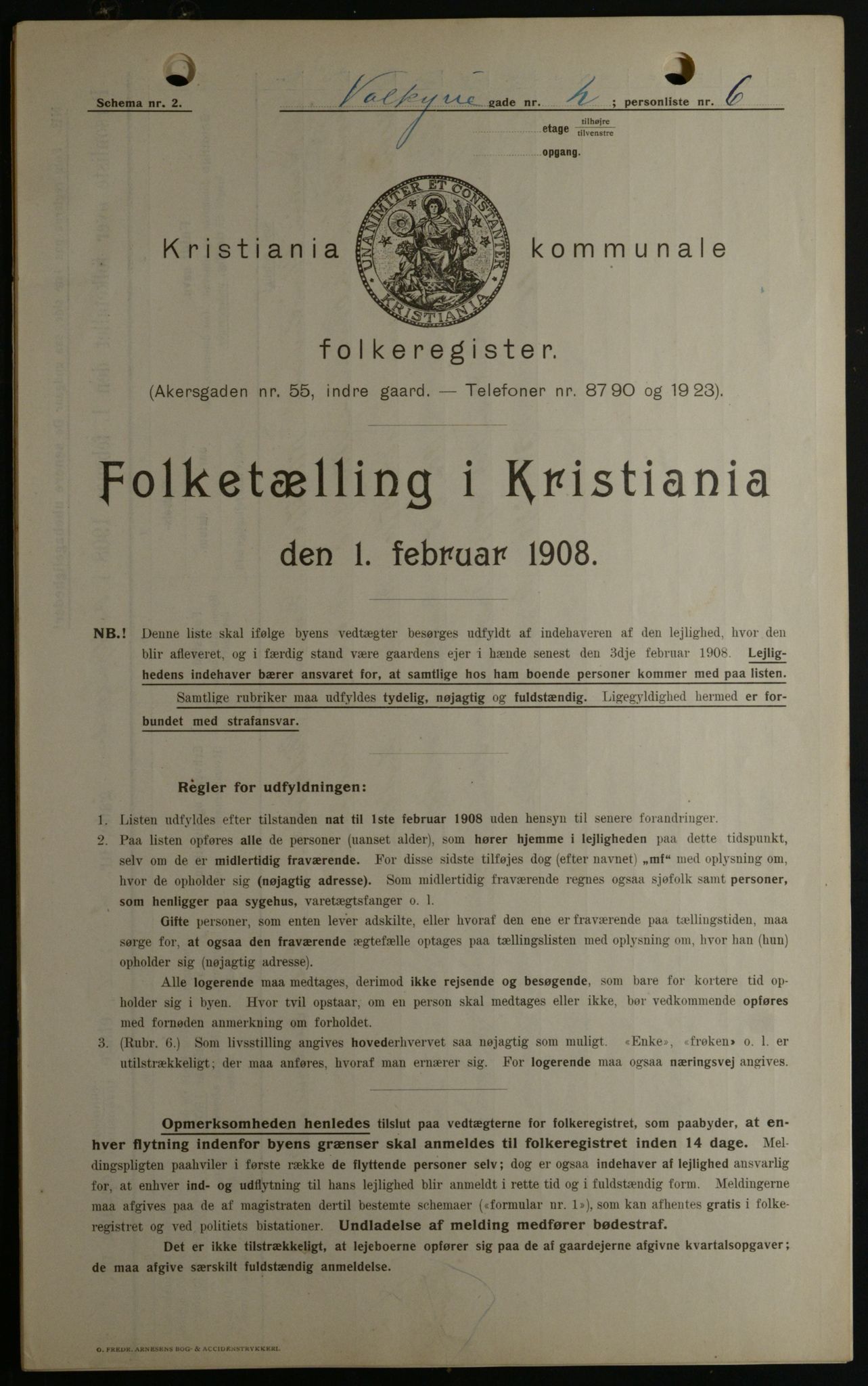 OBA, Municipal Census 1908 for Kristiania, 1908, p. 109186