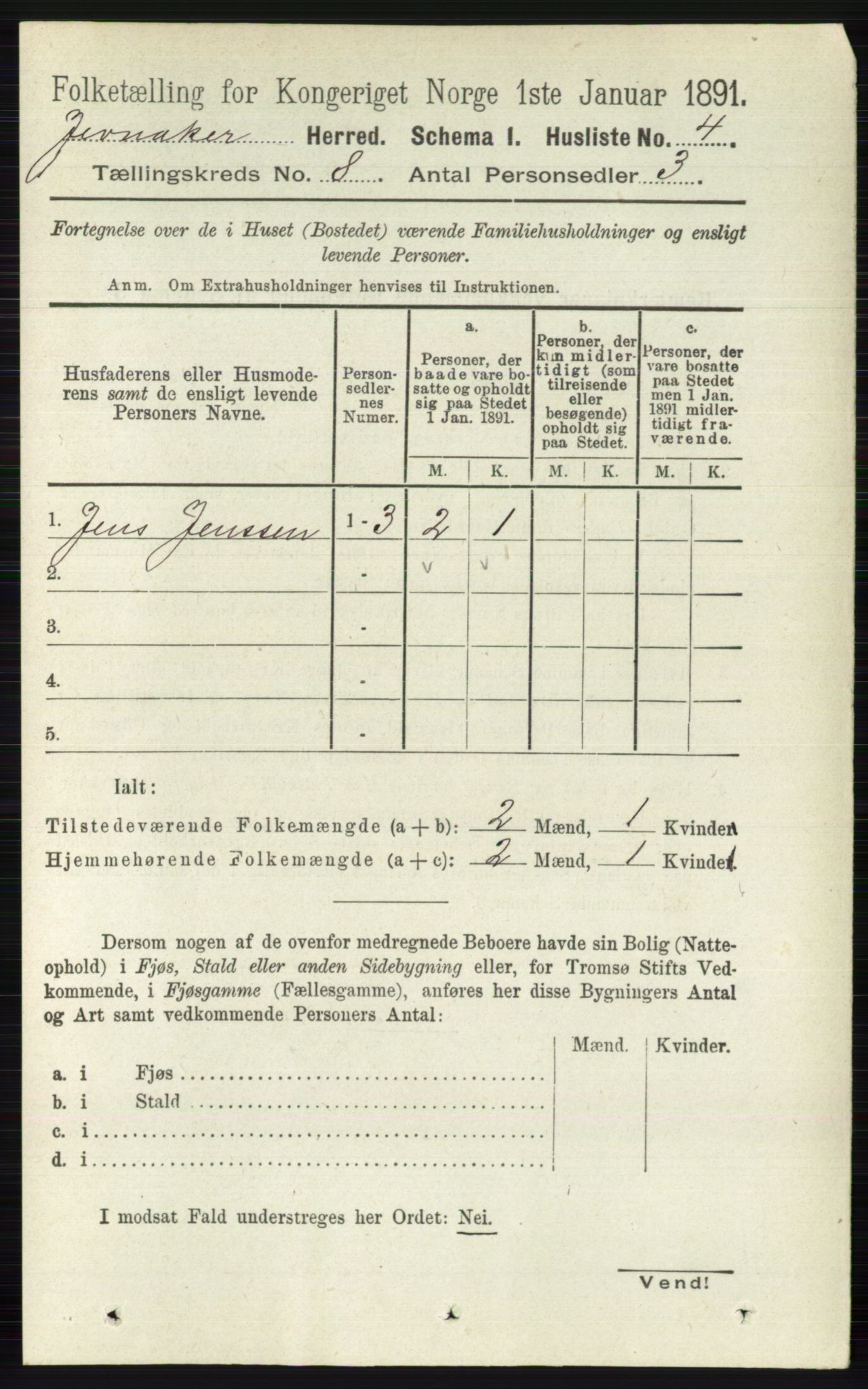 RA, 1891 census for 0532 Jevnaker, 1891, p. 4254