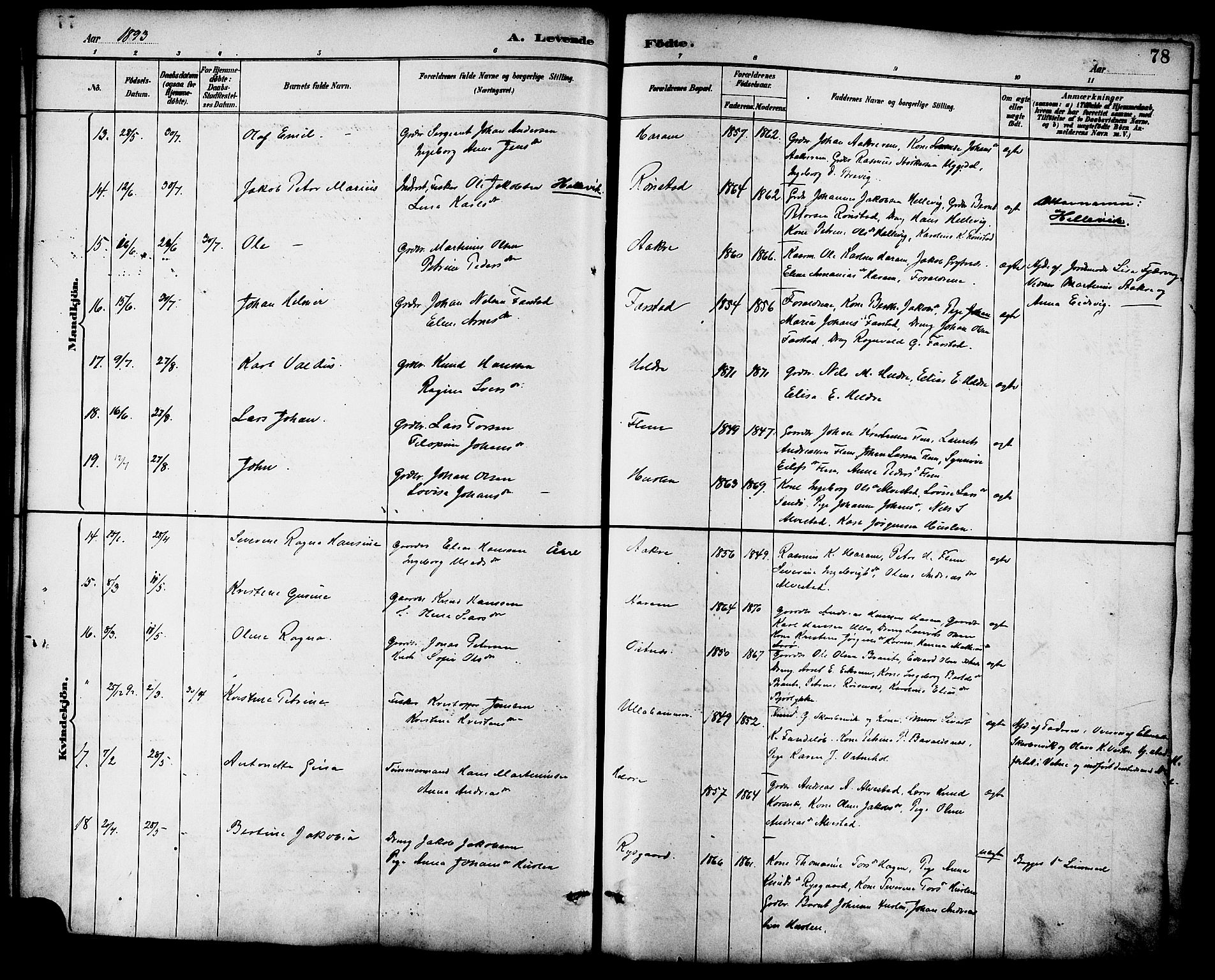 Ministerialprotokoller, klokkerbøker og fødselsregistre - Møre og Romsdal, SAT/A-1454/536/L0501: Parish register (official) no. 536A10, 1884-1896, p. 78