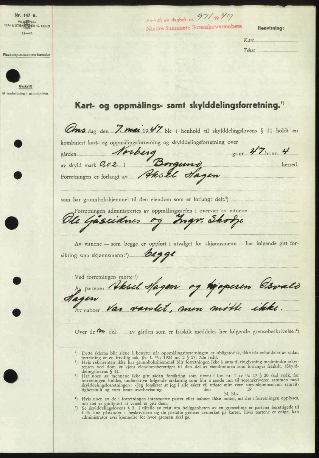 Nordre Sunnmøre sorenskriveri, AV/SAT-A-0006/1/2/2C/2Ca: Mortgage book no. A24, 1947-1947, Diary no: : 971/1947