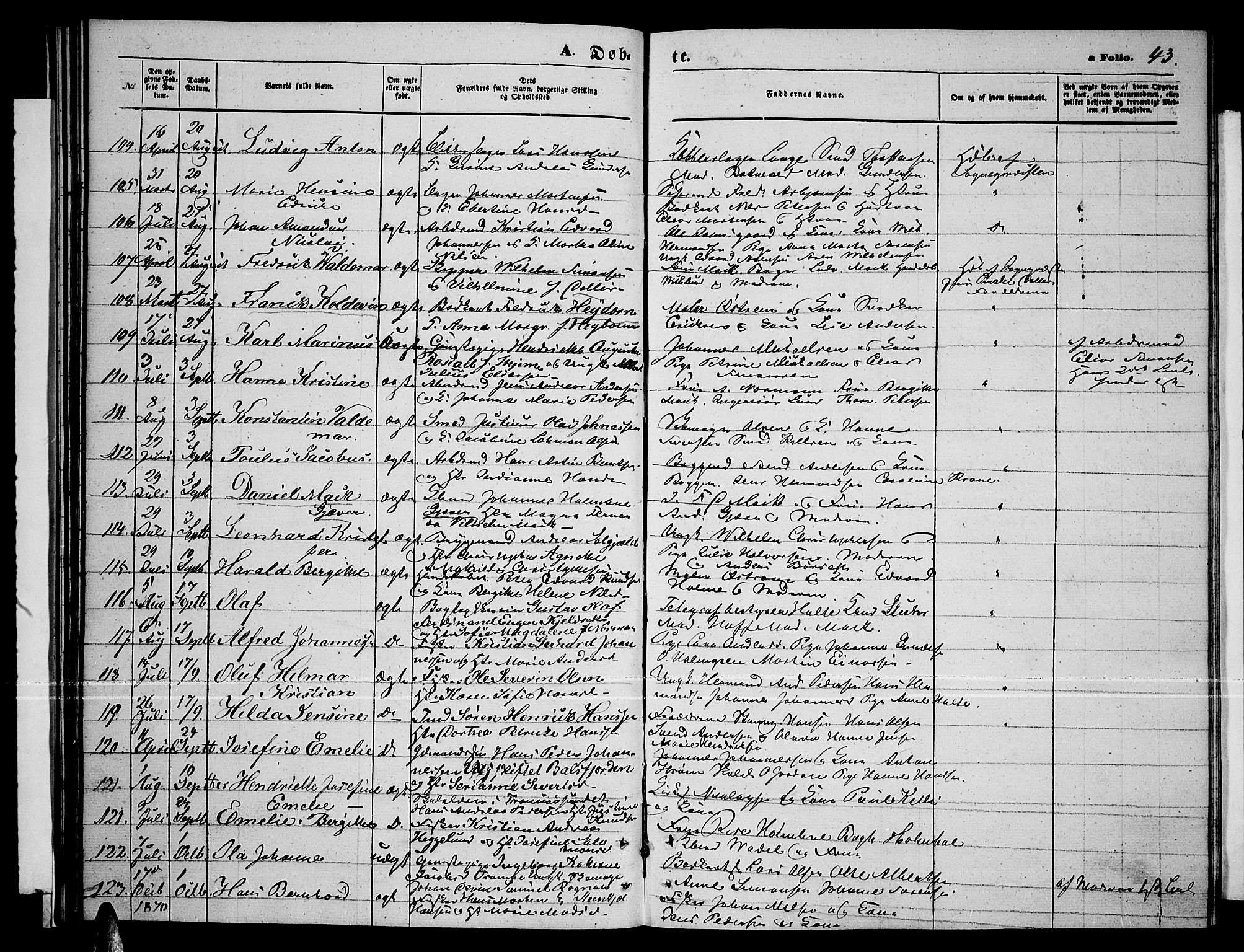 Tromsø sokneprestkontor/stiftsprosti/domprosti, AV/SATØ-S-1343/G/Gb/L0007klokker: Parish register (copy) no. 7, 1867-1875, p. 43