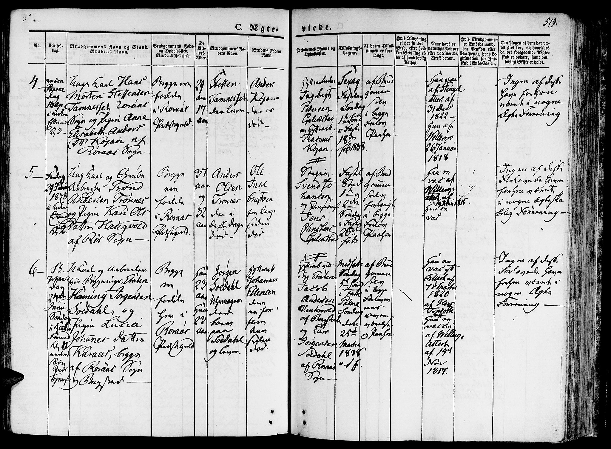 Ministerialprotokoller, klokkerbøker og fødselsregistre - Sør-Trøndelag, AV/SAT-A-1456/681/L0930: Parish register (official) no. 681A08, 1829-1844, p. 519