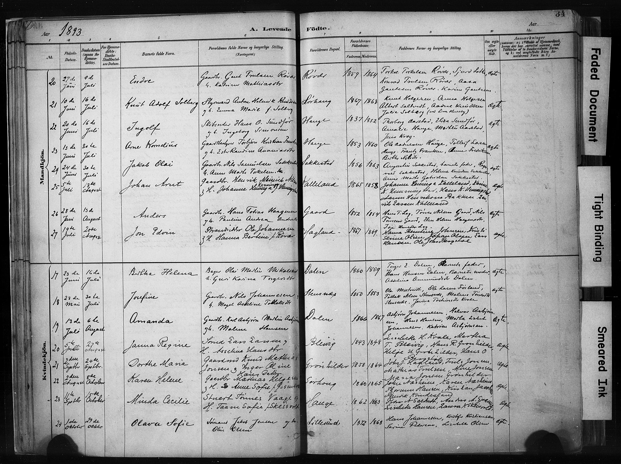 Haugesund sokneprestkontor, AV/SAST-A -101863/H/Ha/Haa/L0004: Parish register (official) no. A 4, 1886-1908, p. 34