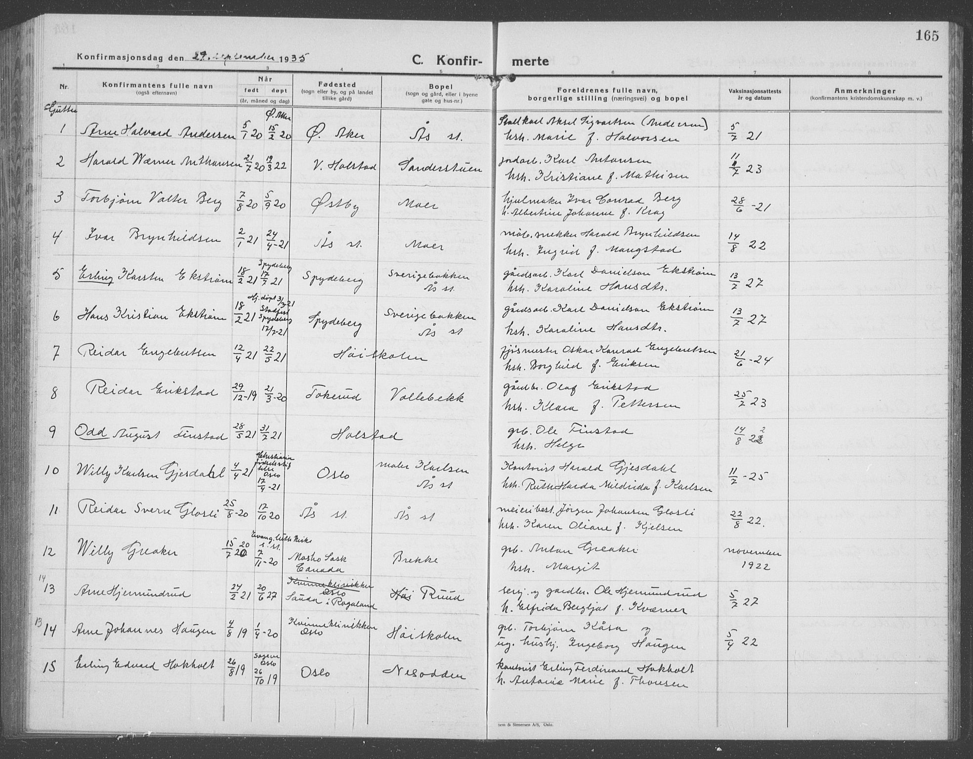 Ås prestekontor Kirkebøker, AV/SAO-A-10894/G/Ga/L0006: Parish register (copy) no. I 6, 1925-1940, p. 165