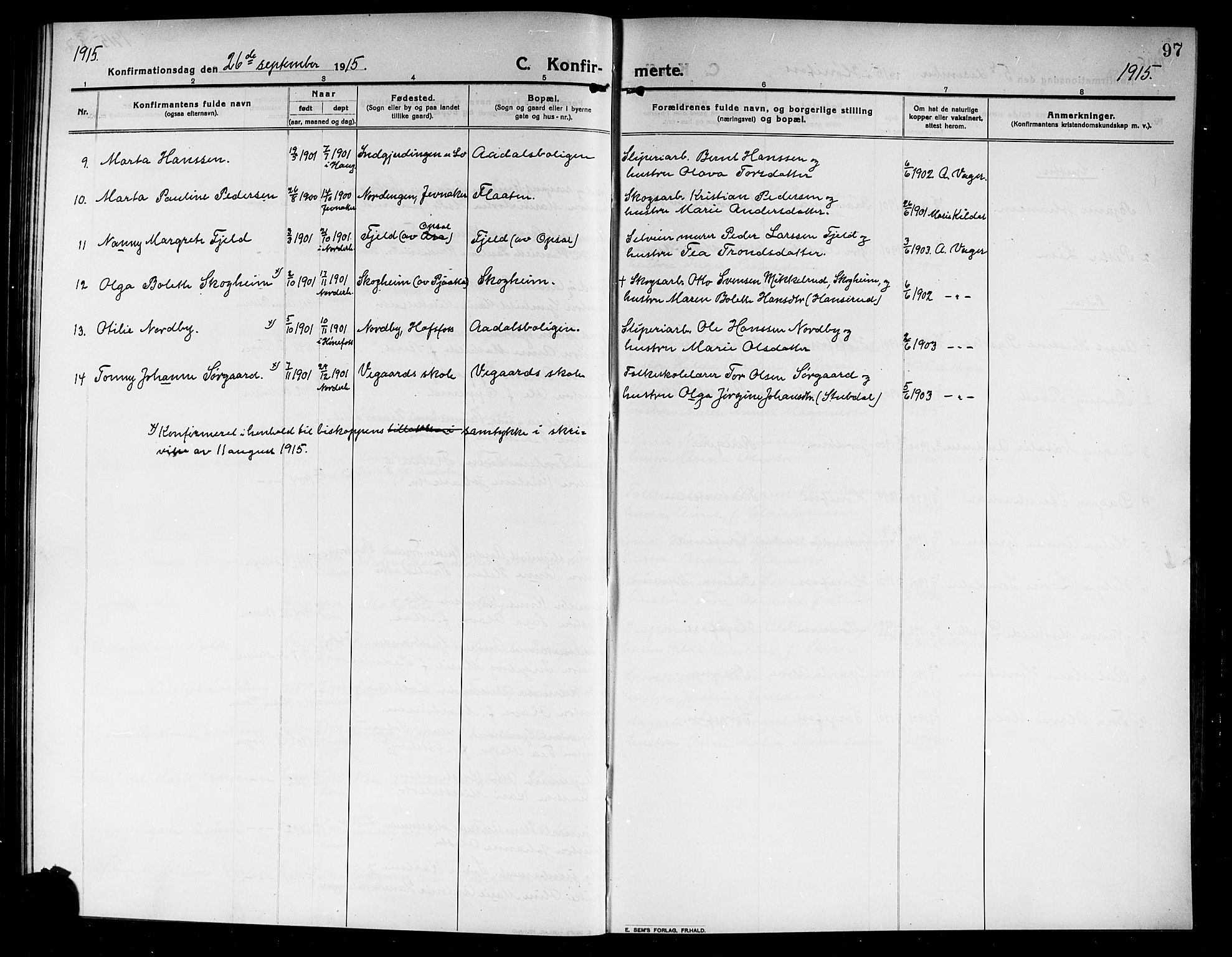Norderhov kirkebøker, SAKO/A-237/G/Ga/L0009: Parish register (copy) no. I 9, 1913-1920, p. 97