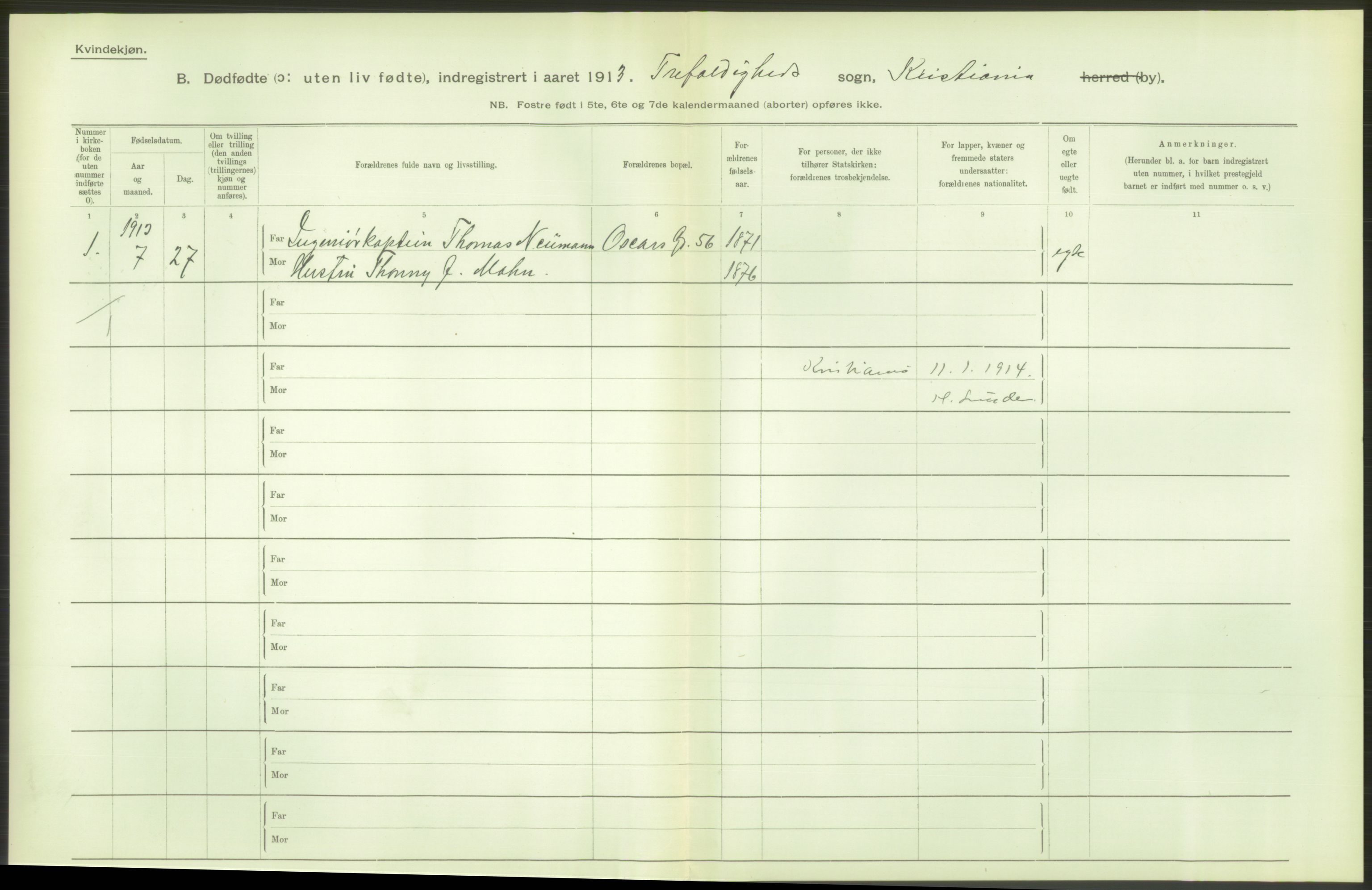 Statistisk sentralbyrå, Sosiodemografiske emner, Befolkning, RA/S-2228/D/Df/Dfb/Dfbc/L0010: Kristiania: Døde, dødfødte., 1913, p. 76