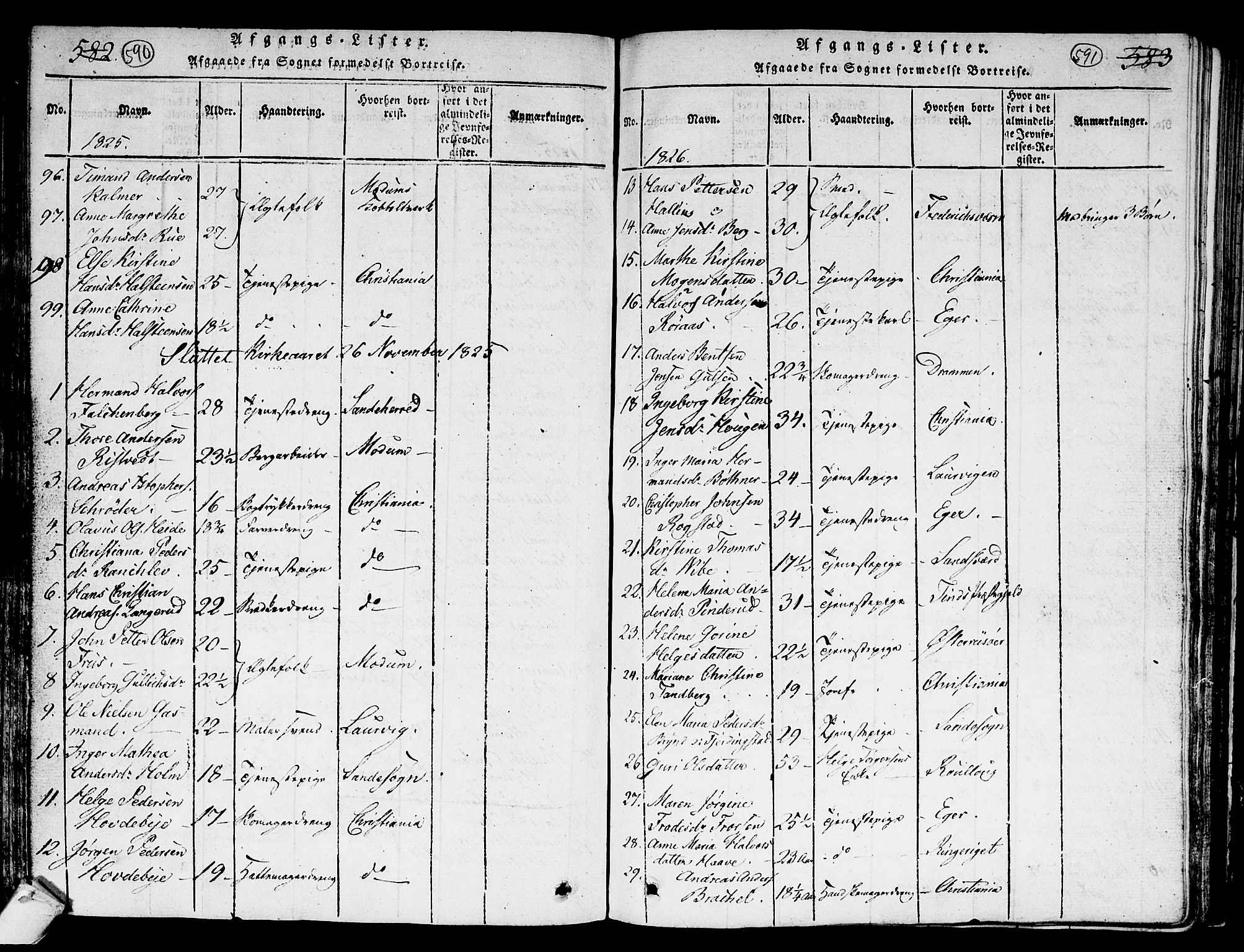 Kongsberg kirkebøker, SAKO/A-22/G/Ga/L0001: Parish register (copy) no. 1, 1816-1839, p. 590-591