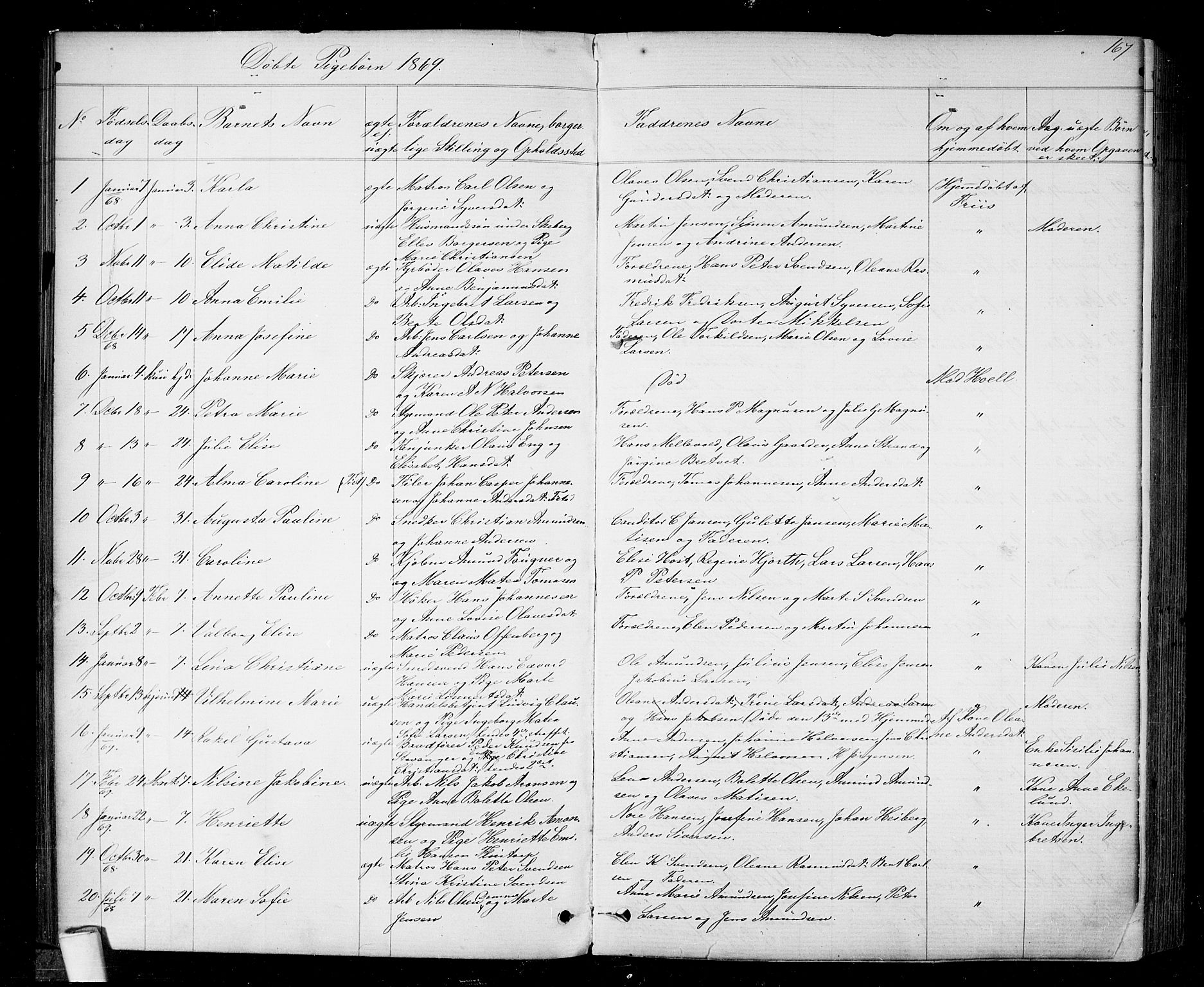 Halden prestekontor Kirkebøker, SAO/A-10909/G/Ga/L0006: Parish register (copy) no. 6, 1869-1884, p. 167