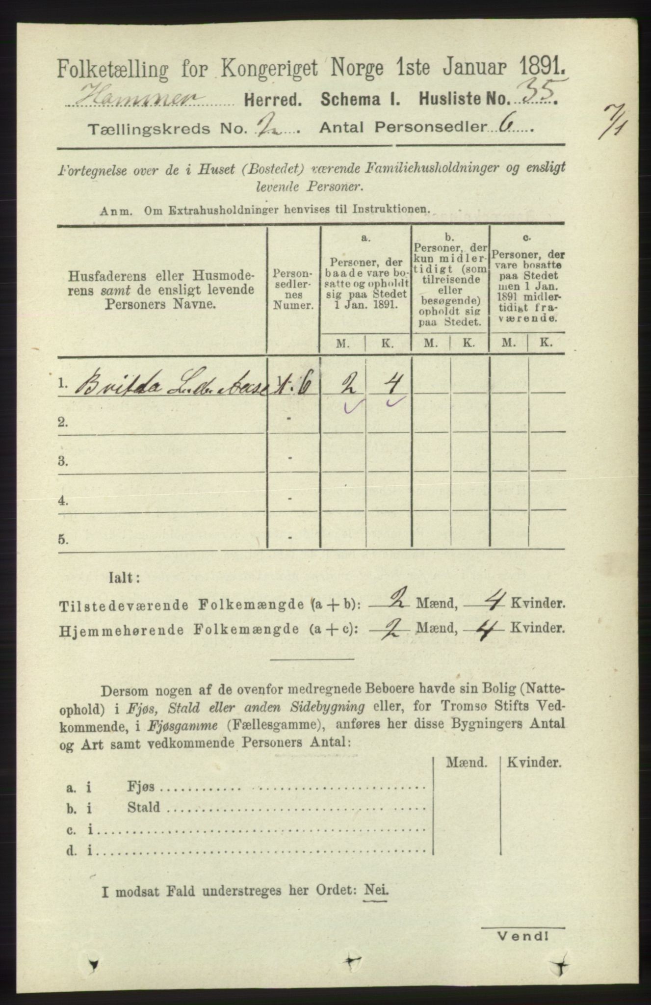 RA, 1891 census for 1254 Hamre, 1891, p. 221