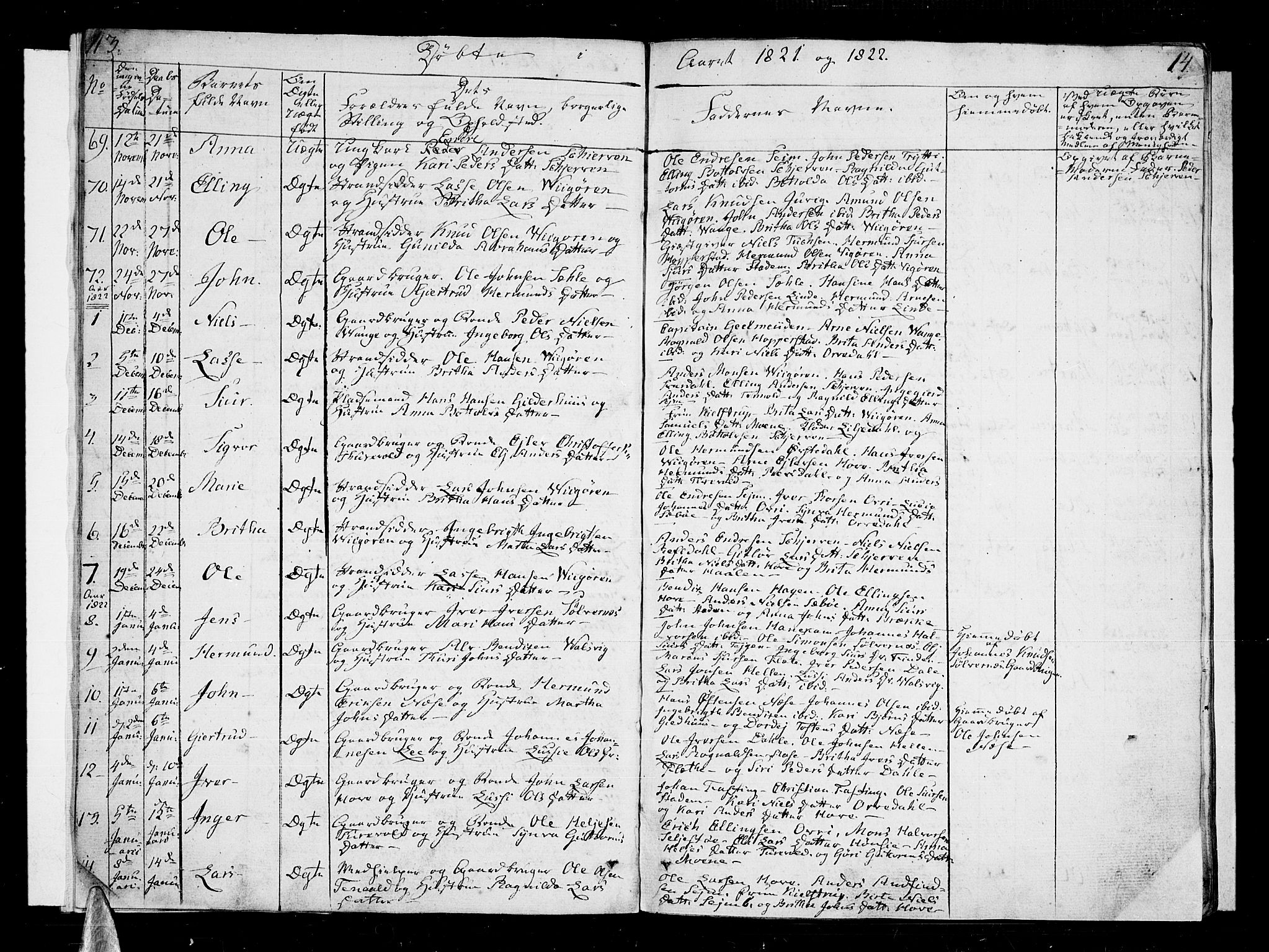 Vik sokneprestembete, SAB/A-81501: Parish register (official) no. A 6, 1821-1831, p. 13-14