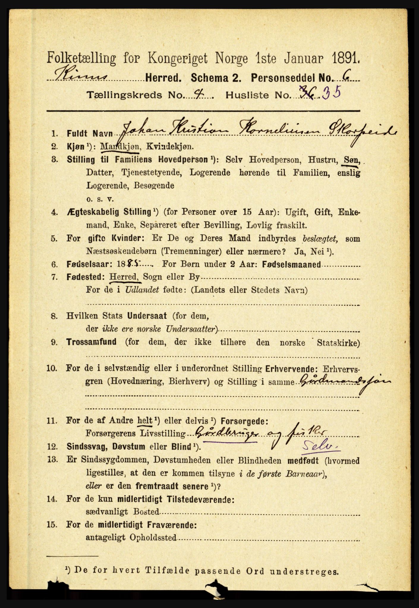 RA, 1891 census for 1437 Kinn, 1891, p. 1527