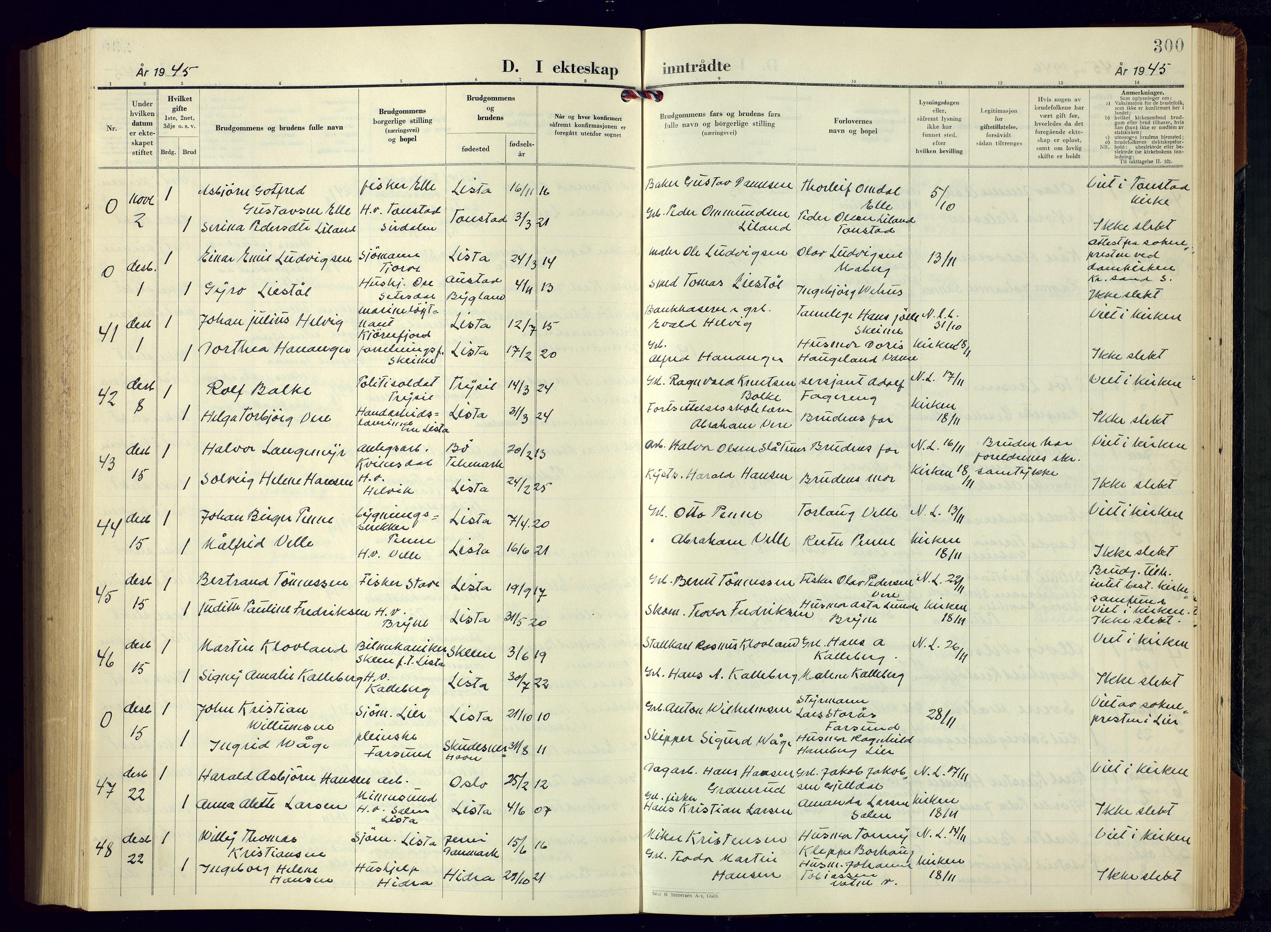 Lista sokneprestkontor, SAK/1111-0027/F/Fb/L0007: Parish register (copy) no. B 7, 1943-1970, p. 300