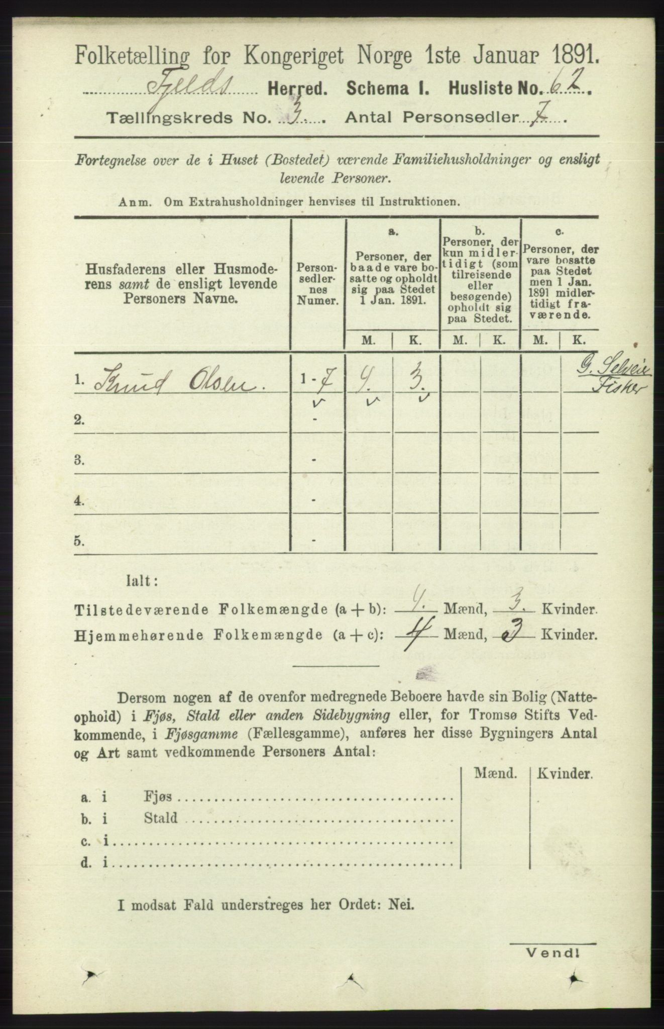 RA, 1891 census for 1246 Fjell, 1891, p. 1275