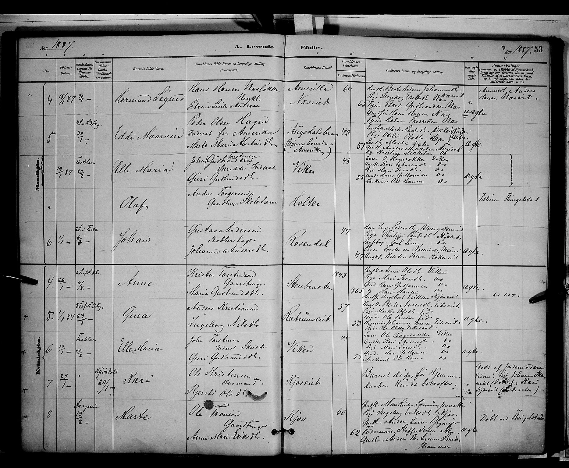 Gran prestekontor, AV/SAH-PREST-112/H/Ha/Hab/L0003: Parish register (copy) no. 3, 1882-1890, p. 53