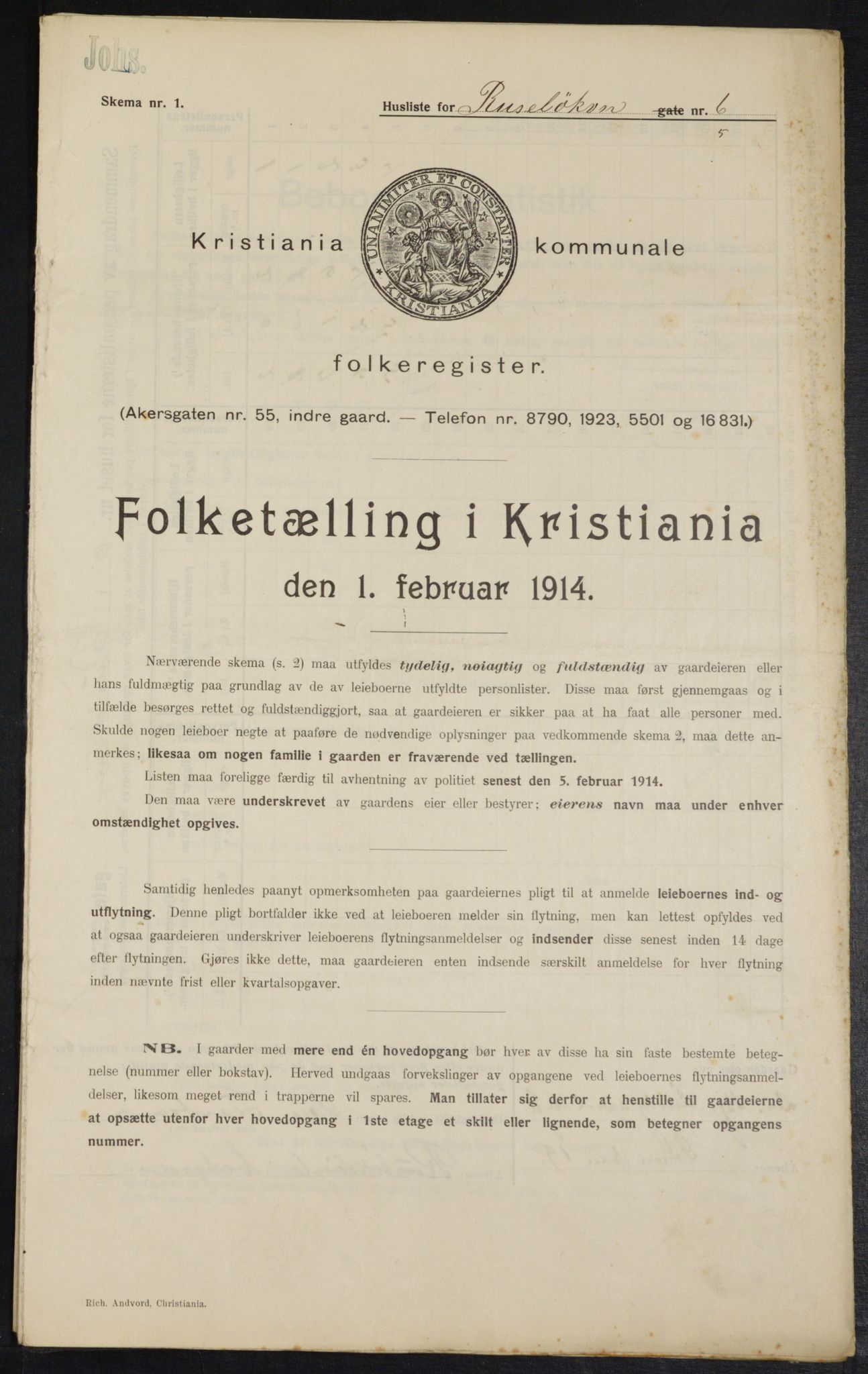 OBA, Municipal Census 1914 for Kristiania, 1914, p. 84511