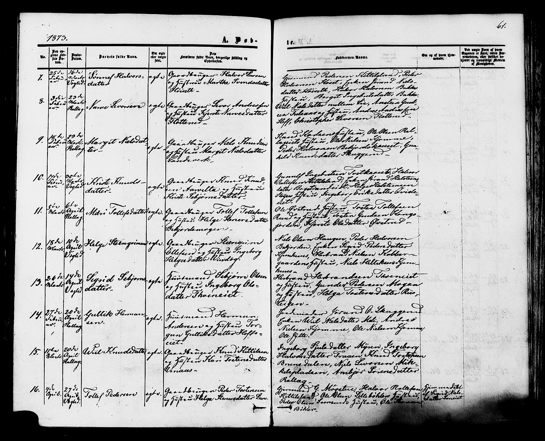 Rollag kirkebøker, AV/SAKO-A-240/F/Fa/L0009: Parish register (official) no. I 9, 1860-1874, p. 61