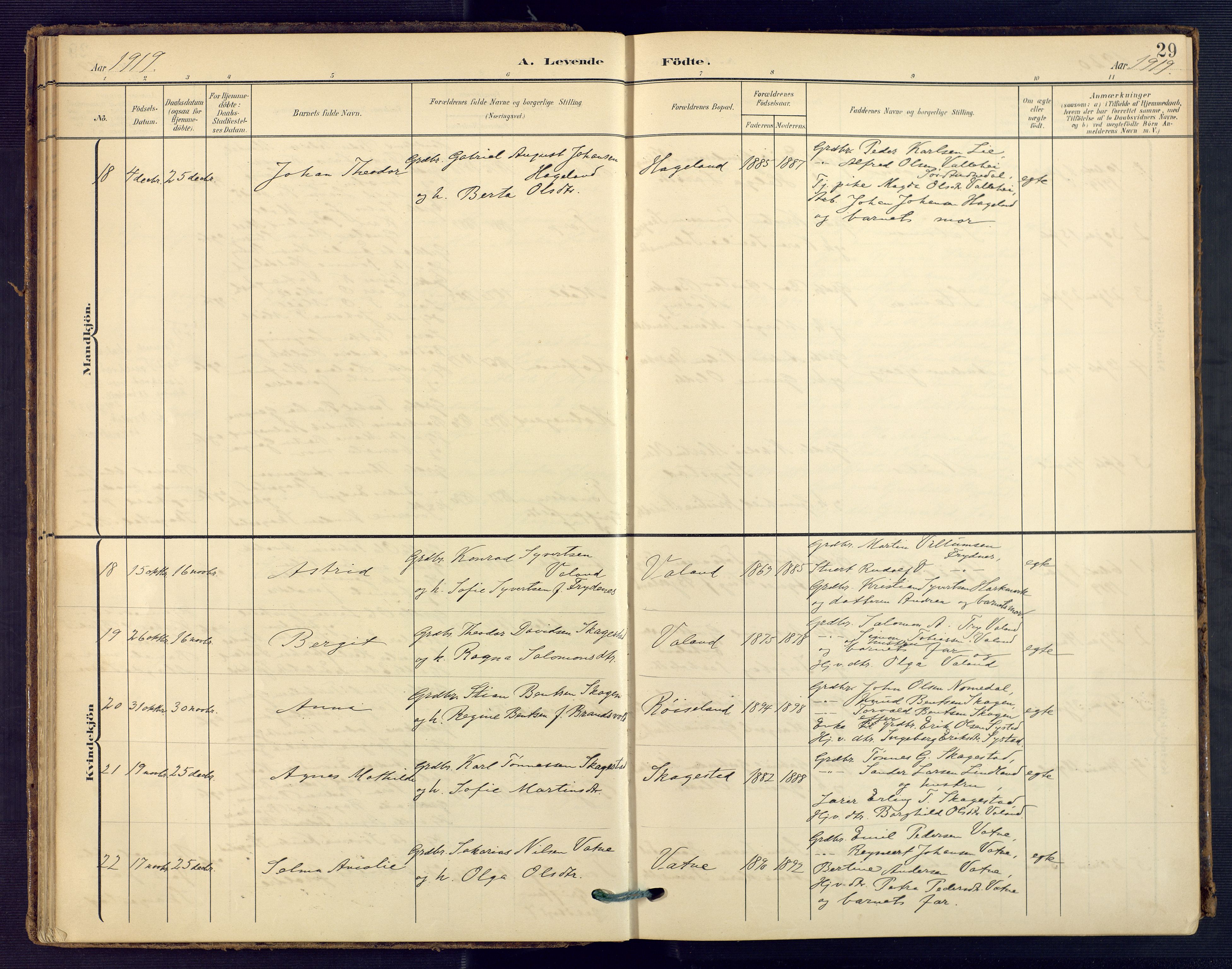 Holum sokneprestkontor, SAK/1111-0022/F/Fa/Faa/L0008: Parish register (official) no. A 8, 1908-1929, p. 29