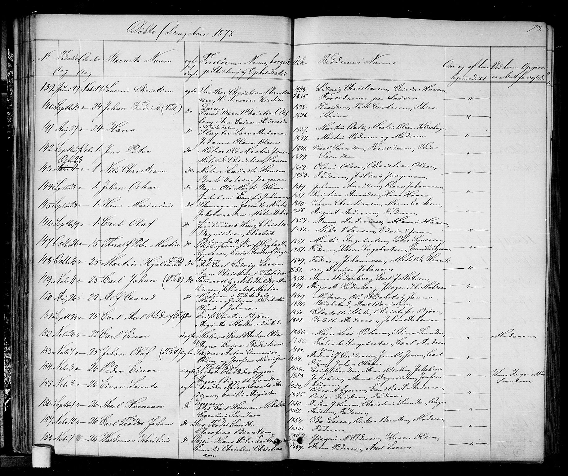 Halden prestekontor Kirkebøker, AV/SAO-A-10909/G/Ga/L0006: Parish register (copy) no. 6, 1869-1884, p. 73