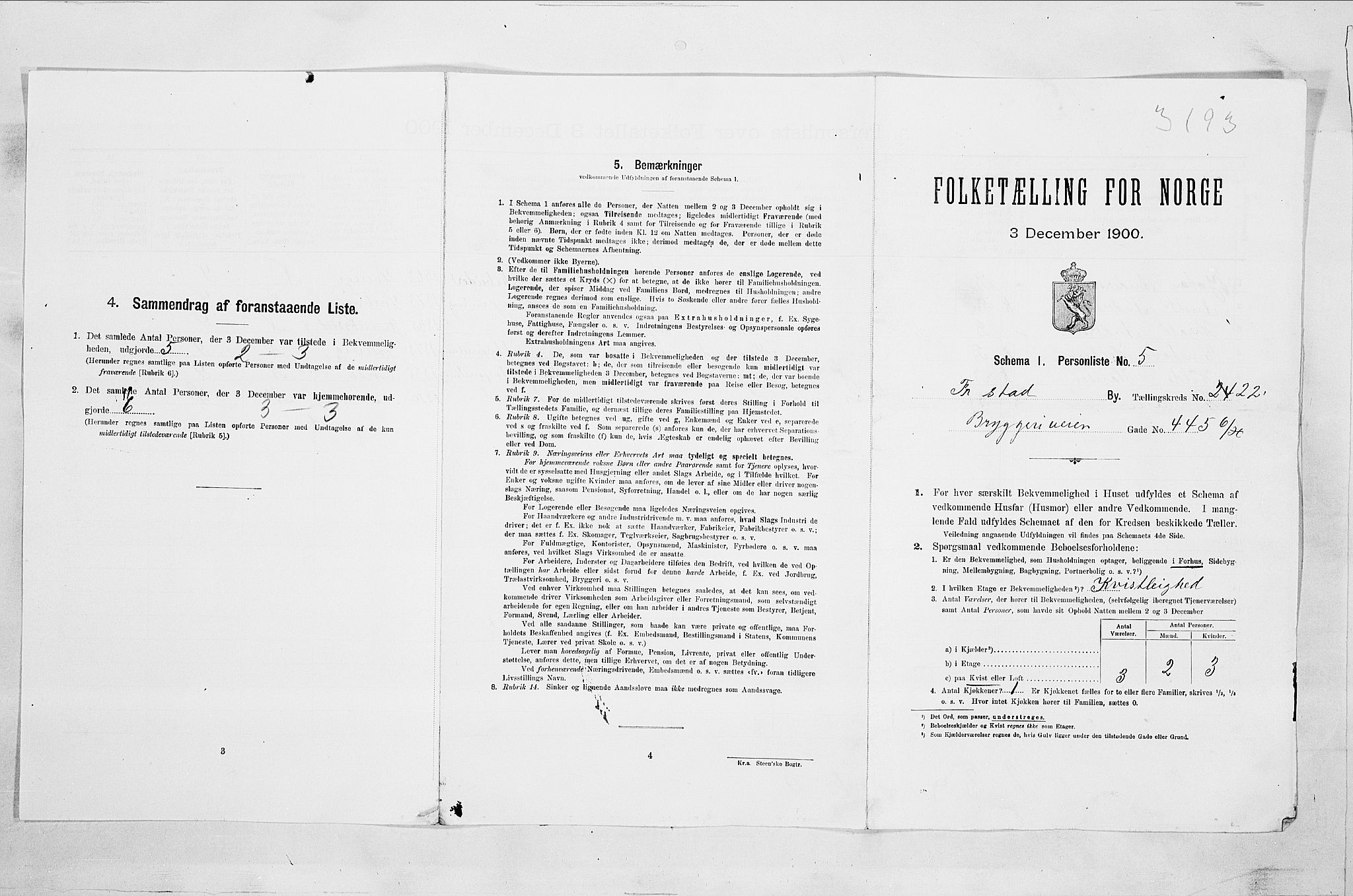 SAO, 1900 census for Fredrikstad, 1900