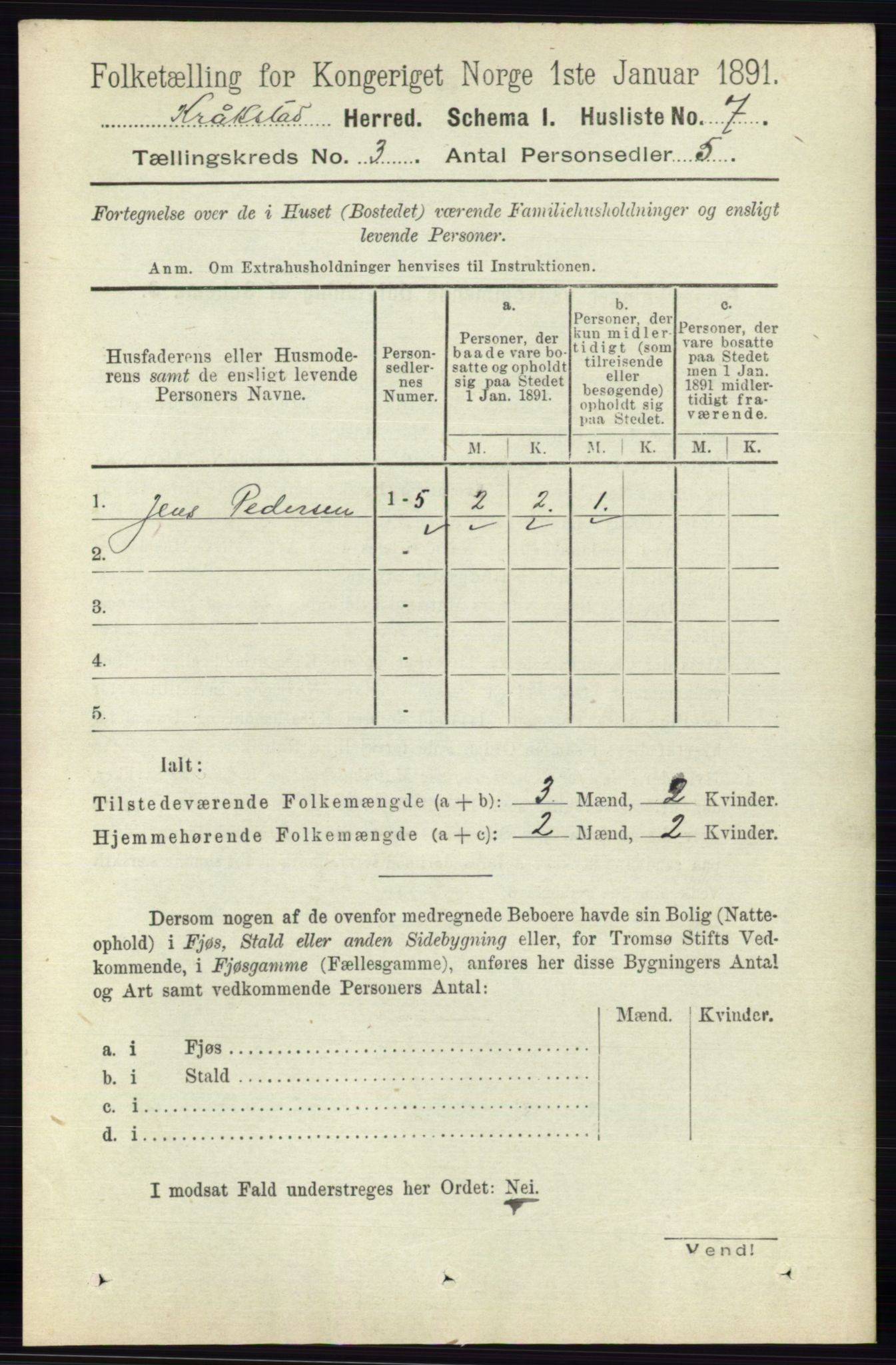 RA, 1891 census for 0212 Kråkstad, 1891, p. 1123