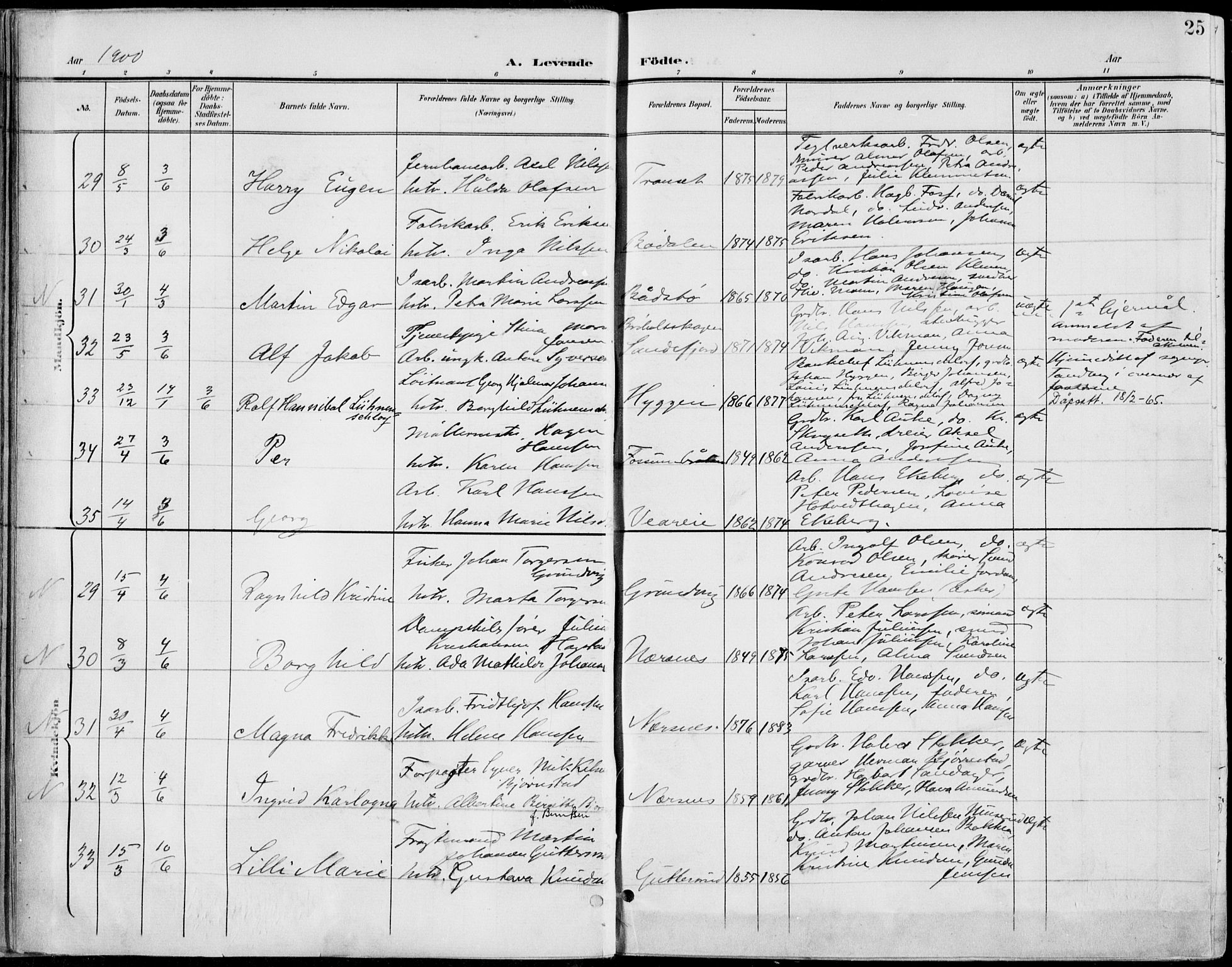 Røyken kirkebøker, SAKO/A-241/F/Fa/L0009: Parish register (official) no. 9, 1898-1911, p. 25