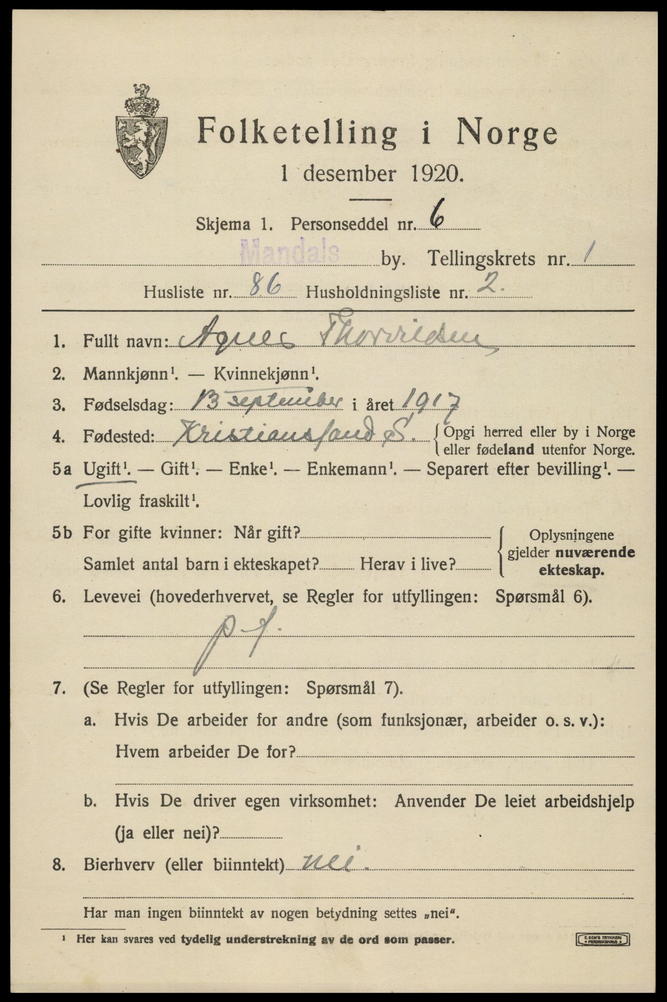 SAK, 1920 census for Mandal, 1920, p. 4143