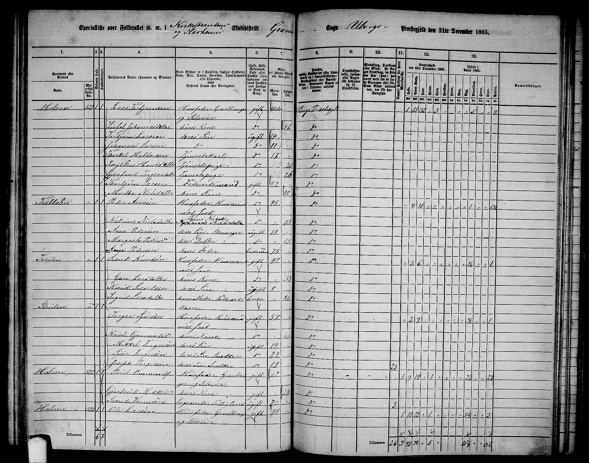 RA, 1865 census for Ulvik, 1865, p. 125