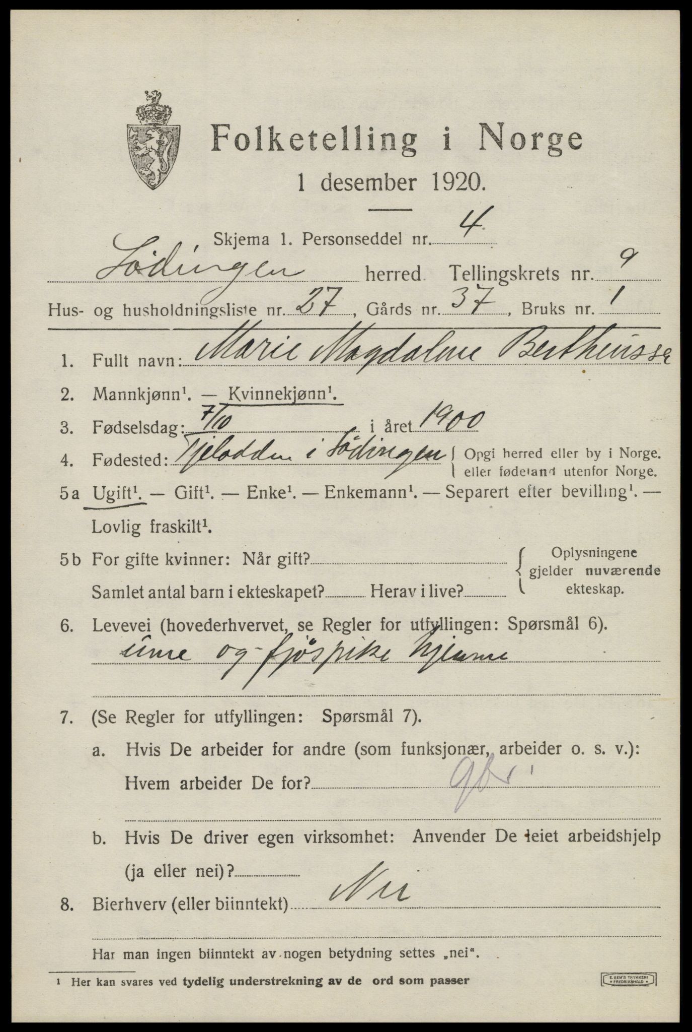 SAT, 1920 census for Lødingen, 1920, p. 5973