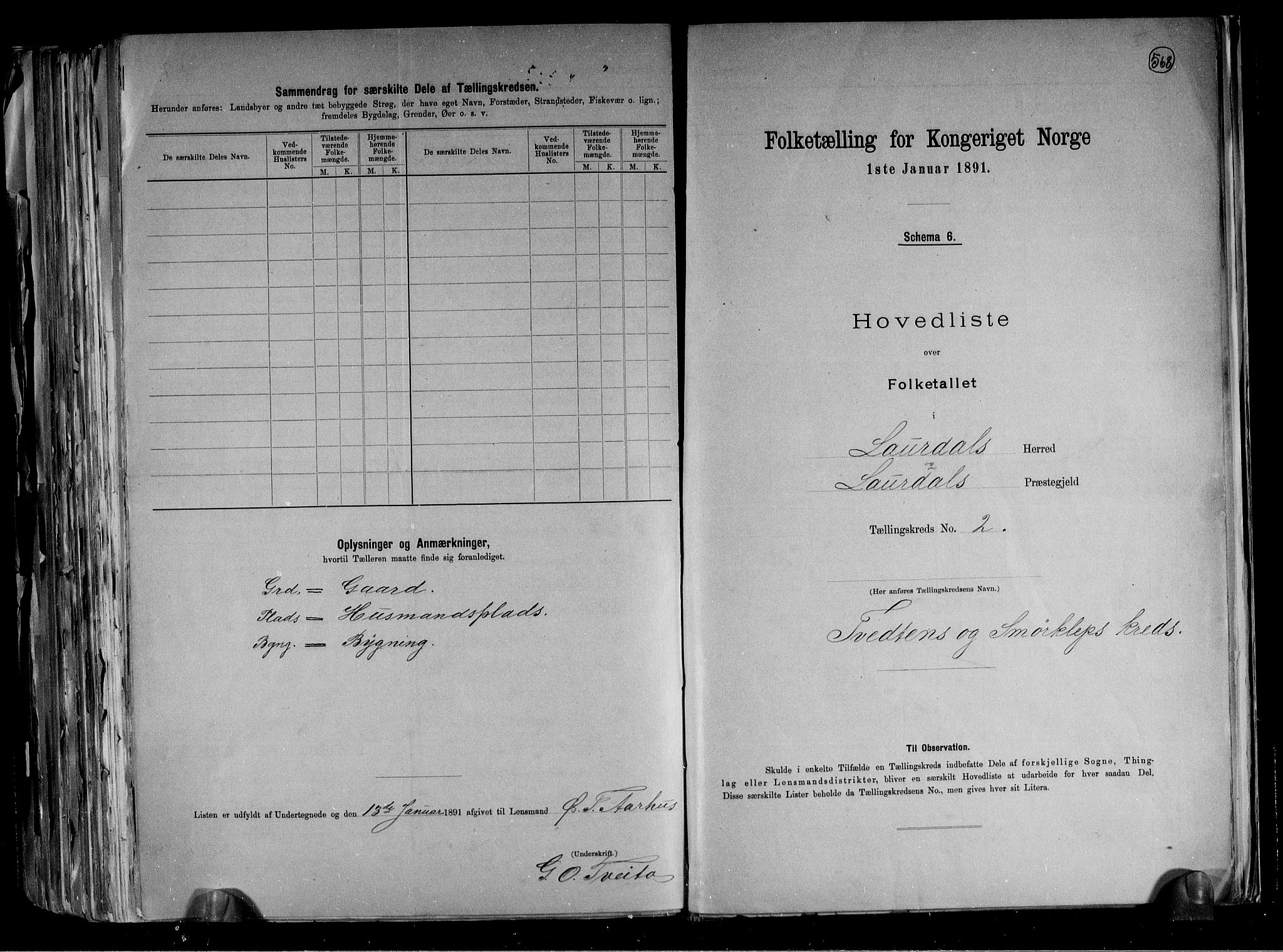 RA, 1891 census for 0833 Lårdal, 1891, p. 6